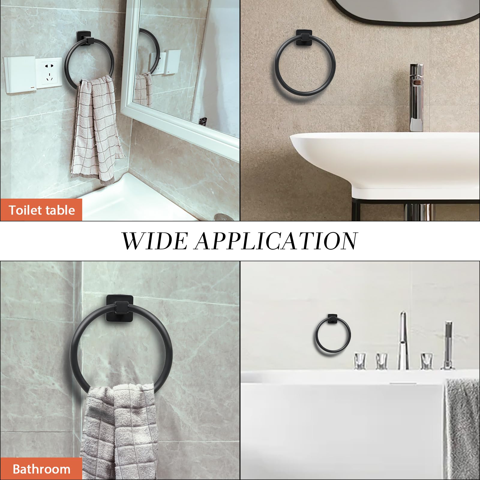 Towel Holder For Bathroom Wall Matte Black Towel Ring Hand Towel Holder Stainless Steel Heavy Duty Towel Hanger For Bath, Kitche