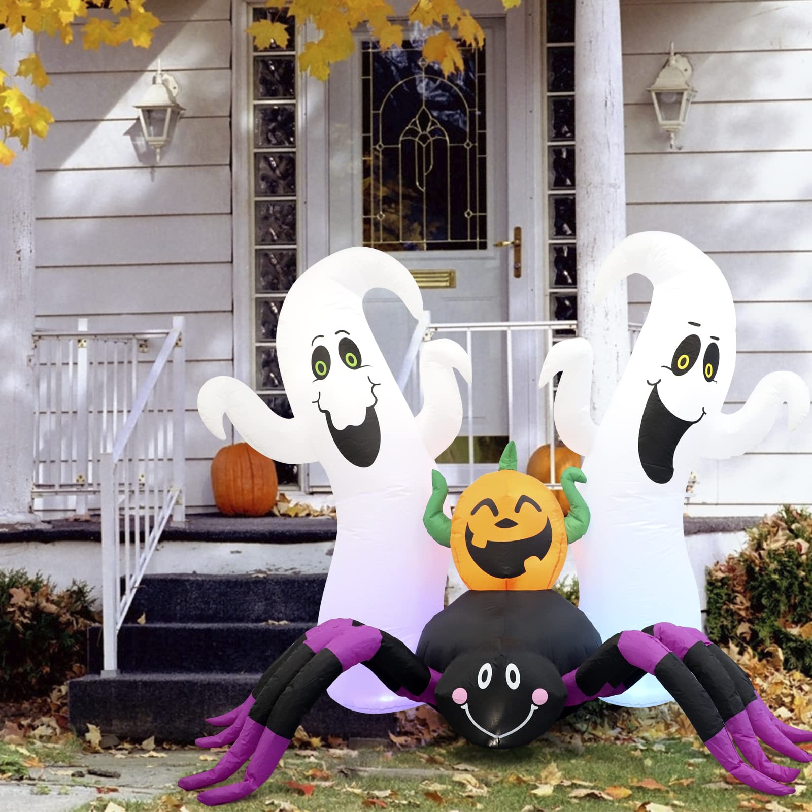 Halloween Inflatable, SHDEJTG 7Ft Pumpkin Ghost Spider Inflatable Decoration, Blow Up Yard Decoration Clearance with LED Lights