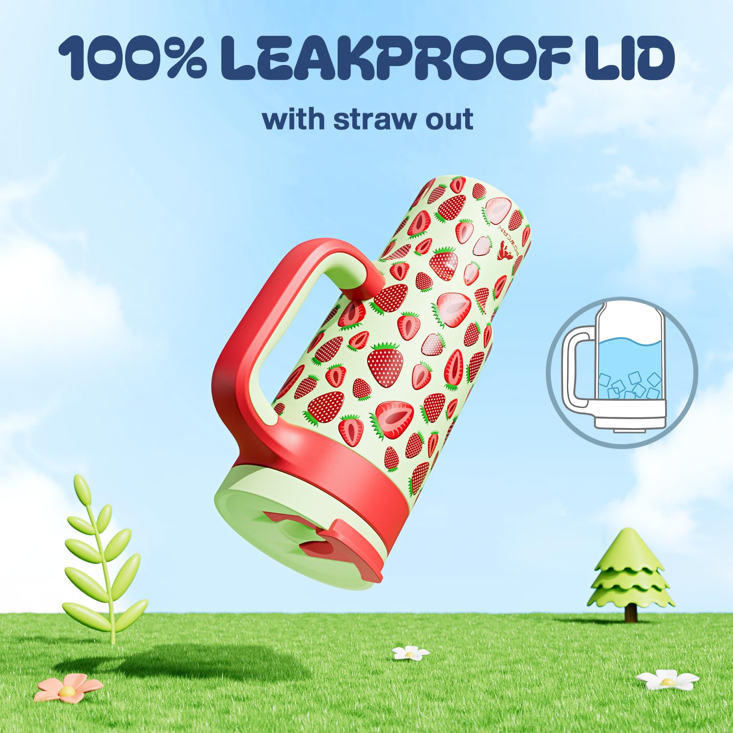 24 oz Metal Tumbler Cup for Girls: Easy Grip Handle, Leak-Proof when Sealed, Easy to Clean, Double Wall Vacuum Cup for Home, Sch
