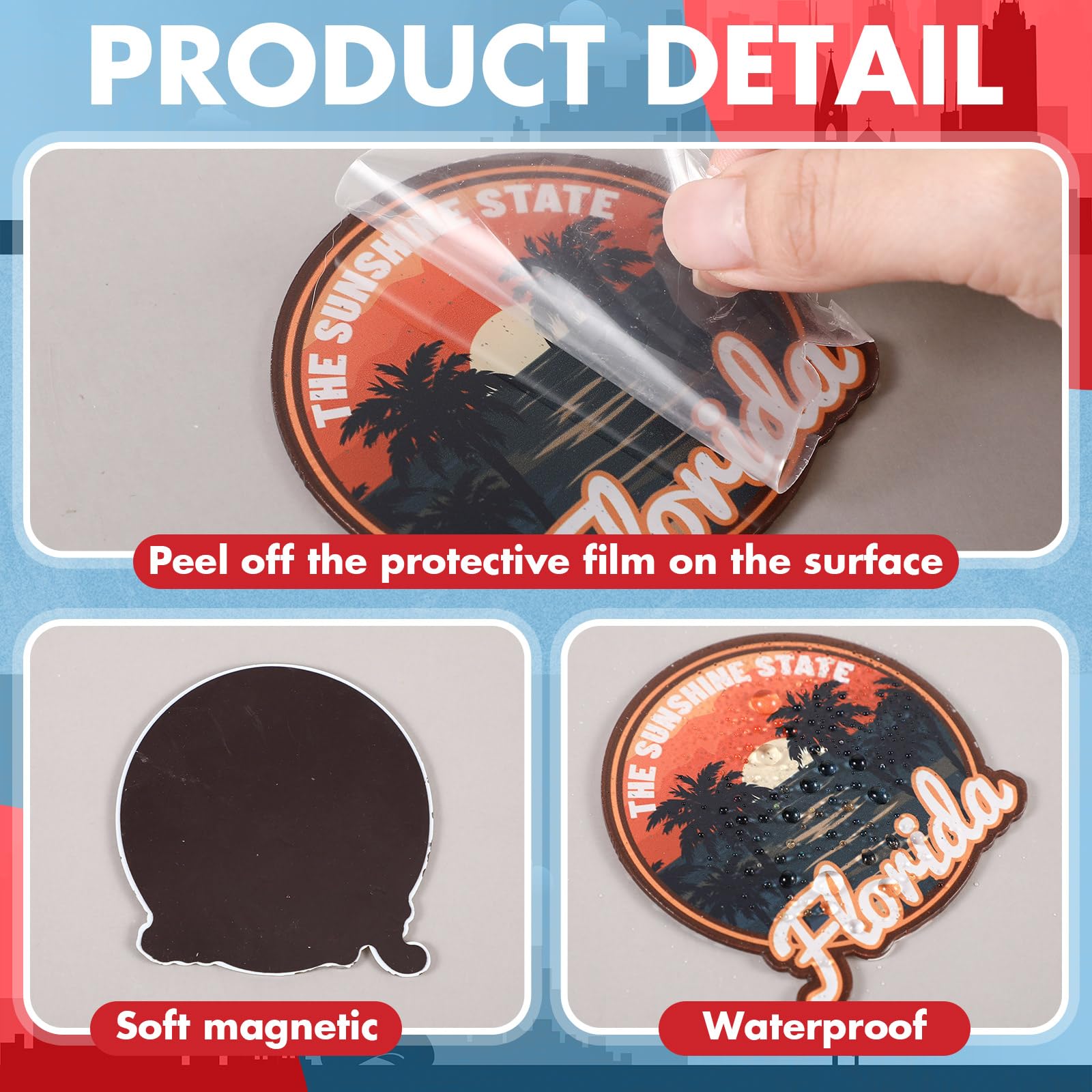 Konohan 30 Pcs Florida Souvenirs Gifts Florida Magnets for Refrigerator Acrylic USA State Magnet Souvenirs Magnetic Stickers for