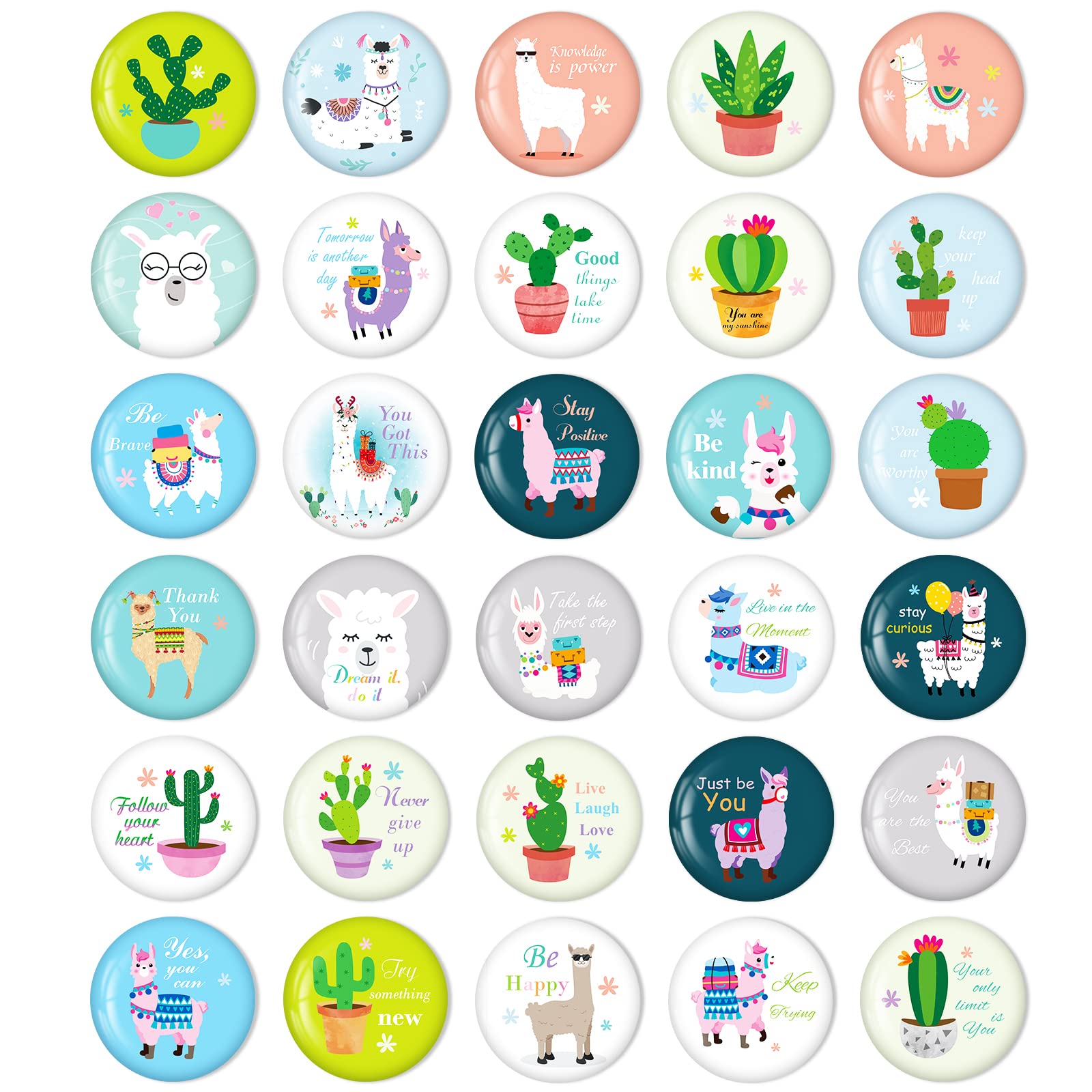 MORCART 30PCS Inspirational Magnets  Llama Cactus Motivational Magnets for Refrigerator Cute Animal Magnets for Fridge Classroom Whiteboard Locker Office