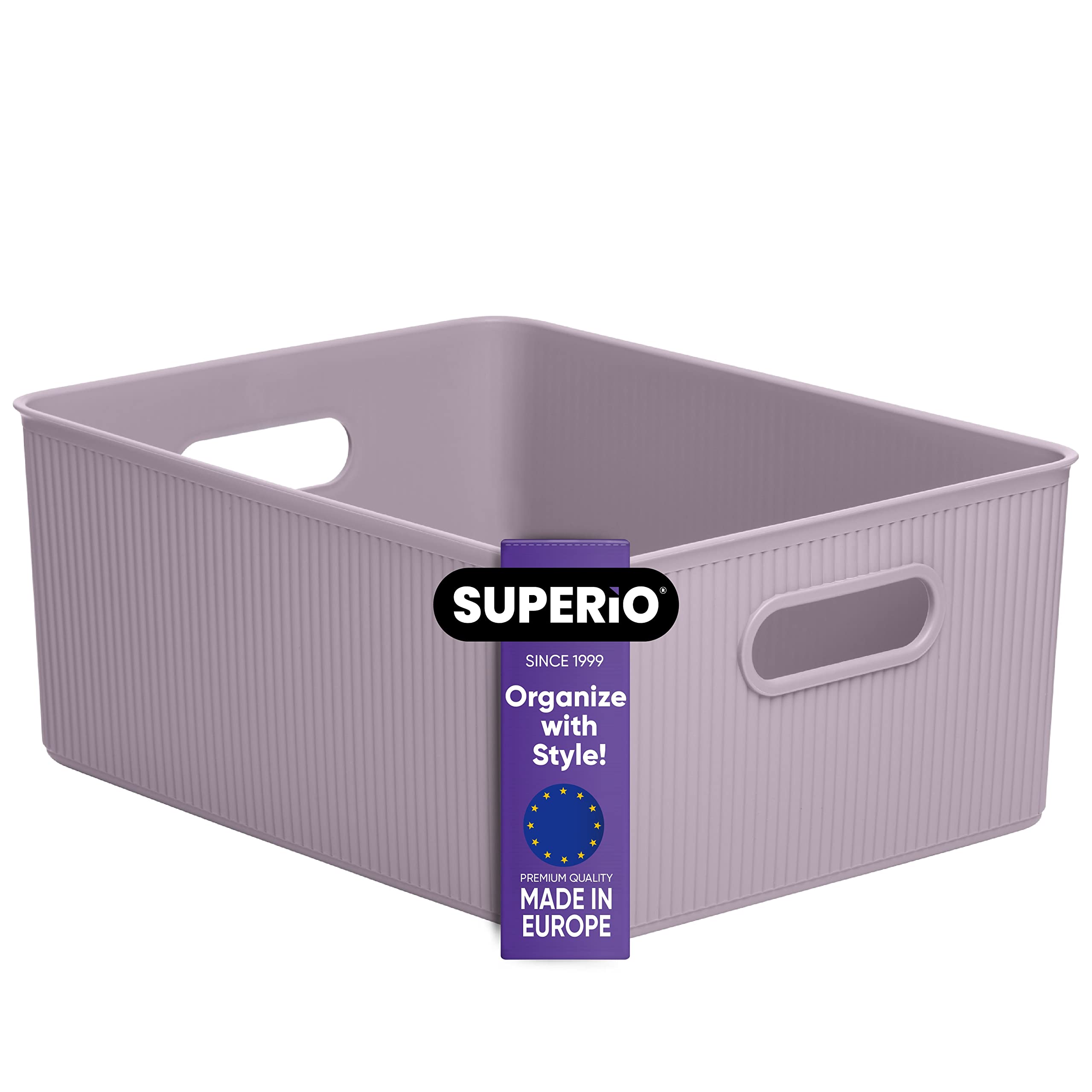 Superio Ribbed Collection - Decorative Plastic Open Home Storage Bins Organizer Baskets, Large Lilac Purple (1 Pack) Container B