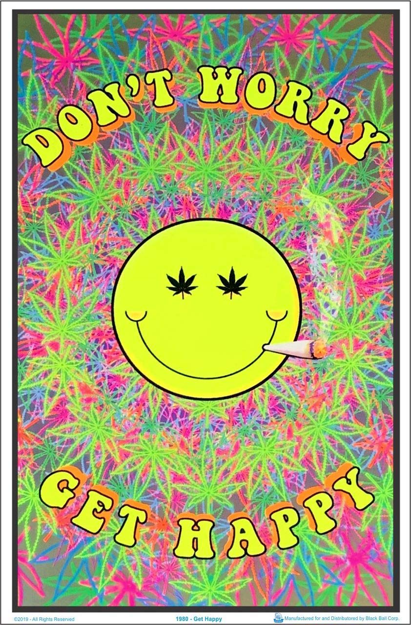 Don'T Worry Get Happy - Flocked - Blacklight Poster - 23'' X 35''
