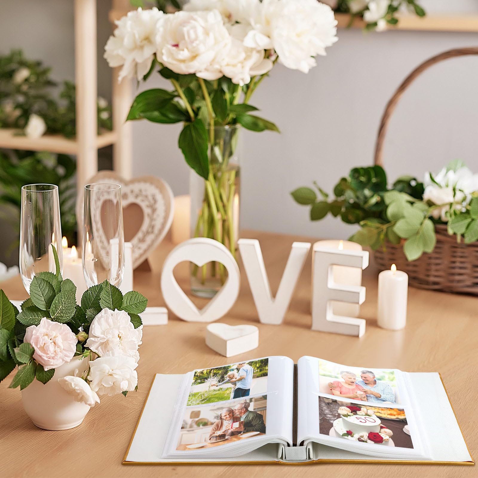 Dunzoom Memory Photo Album Holds 200 Pcs 4 x 6 Inch Leather Wedding Anniversary Family Photo Album with Front Window Double Hear