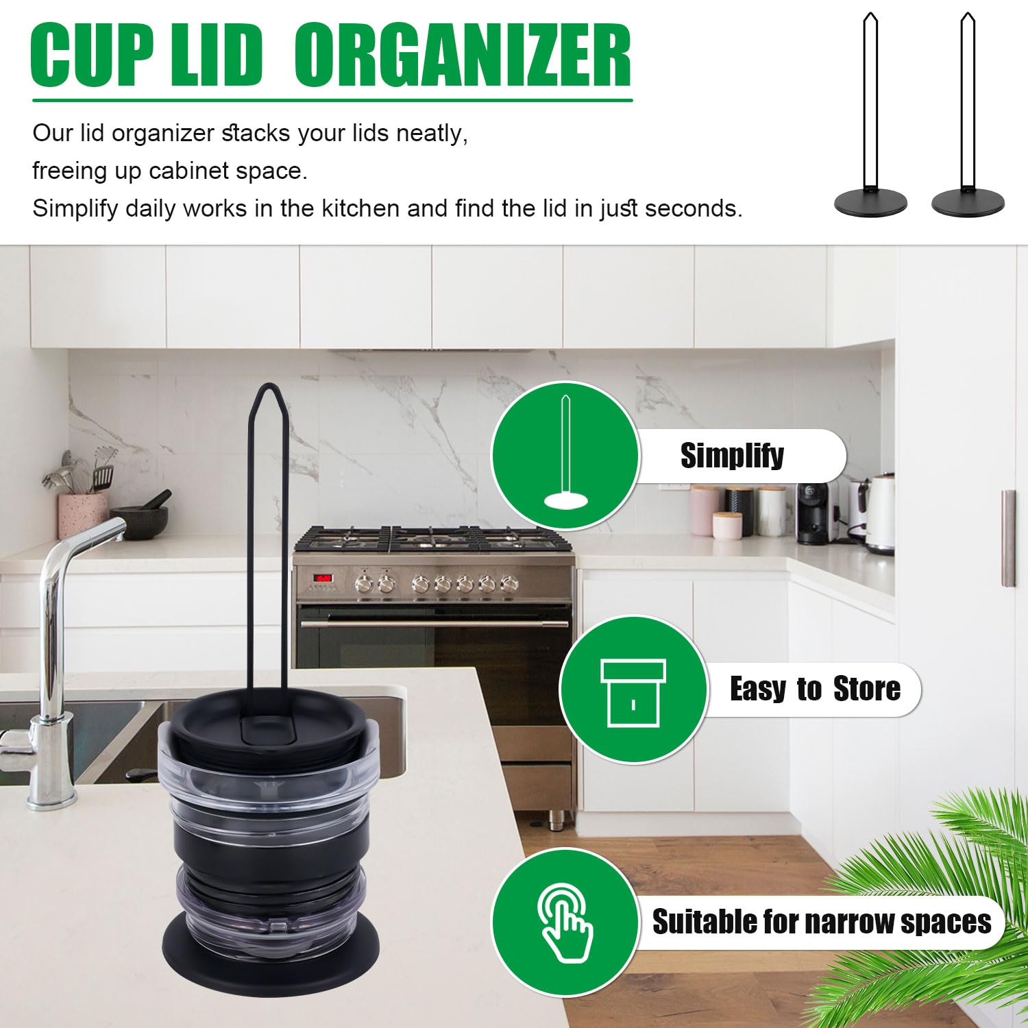 Peutier 2Pcs Tumbler Lid Organizers, Stackable Space-Saving Water Bottle Lid Rack Holder Vertical Storage Up To 14 Lids For Kitc