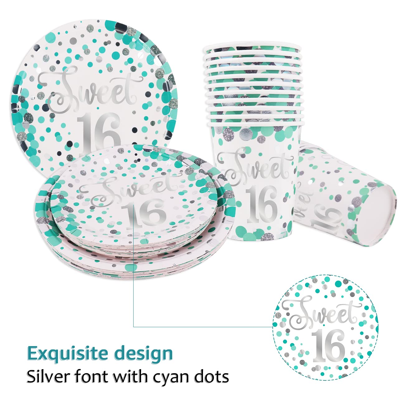 Sweet 16 Party Decorations- Teal Sweet 16 Plates And Napkins Party Supplies For 20 Guests,Teal Blue Balloons,Sweet 16 Birthday S