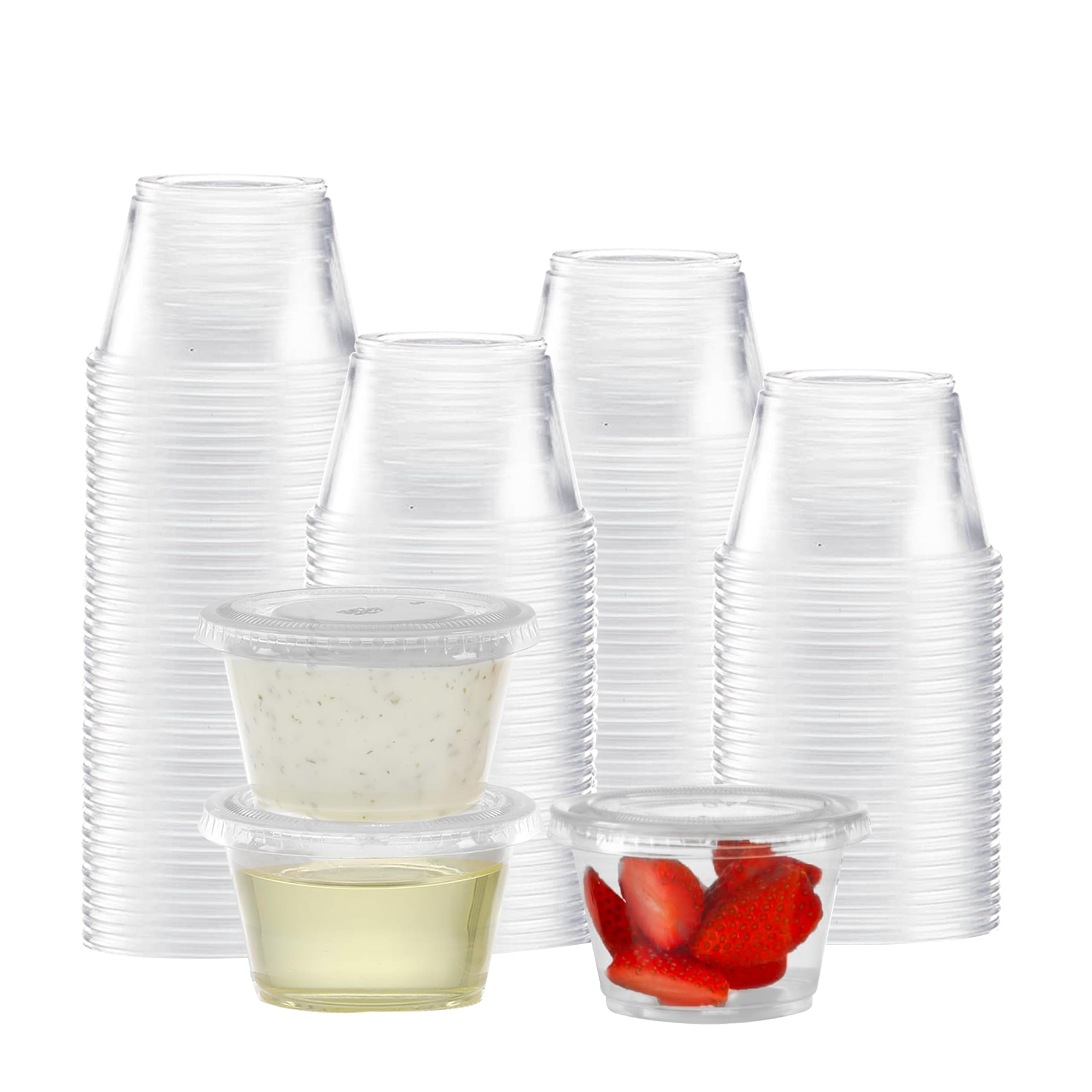 TashiBox 100 Sets - 4 oz Portion Containers with Lids, Airtight and Stackable, Jello Shot, Sauce, Condiment Cups for Lunch, Part