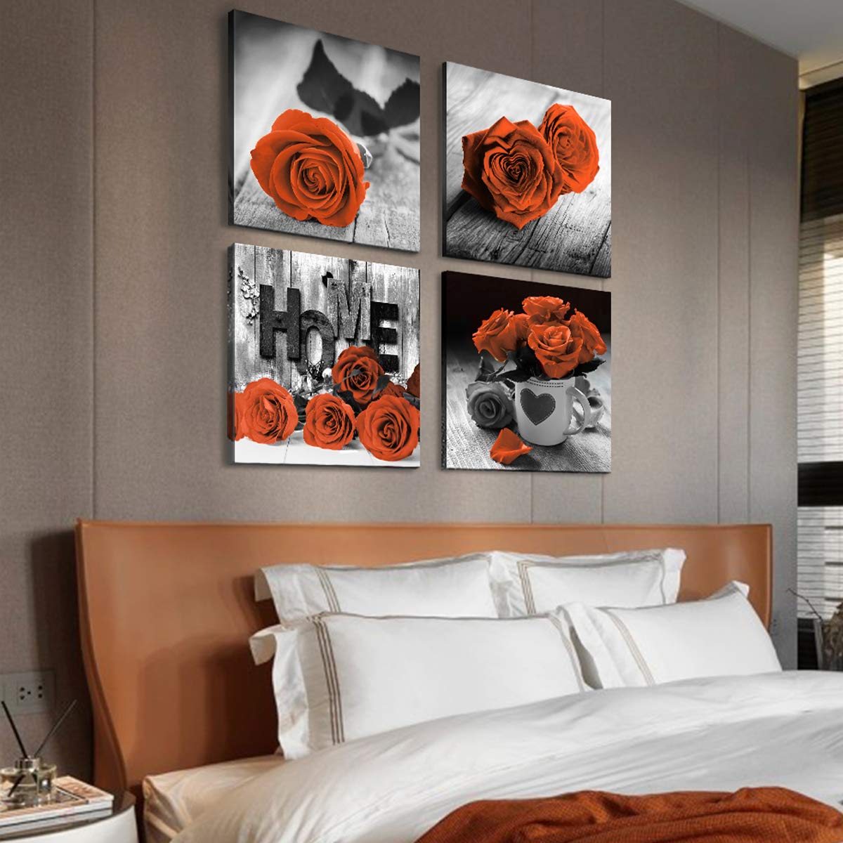 Orange Wall Decor For Living Room Grey Burnt Orange Rose Canvas Wall Art Bedroom Couples Bathroom Pictures Modern Home Decor Bla