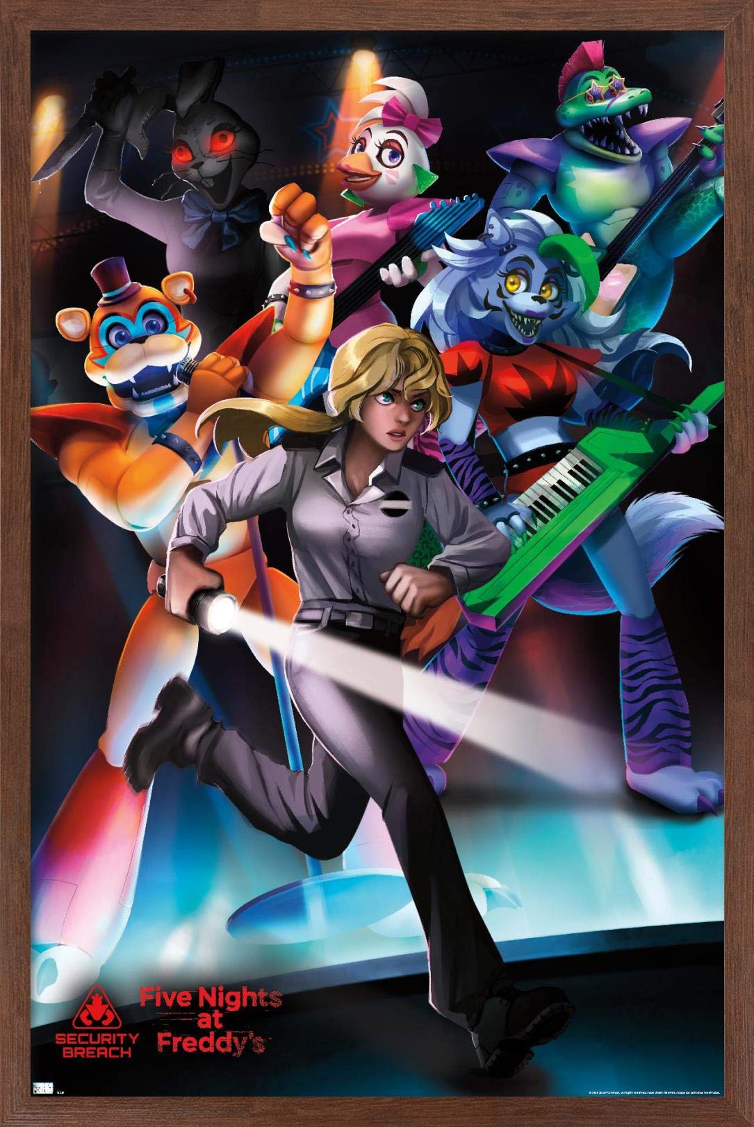 Trends International Five Nights At Freddy'S: Security Breach - Group Wall Poster, 14.725'' X 22.375'', Mahogany Framed Version