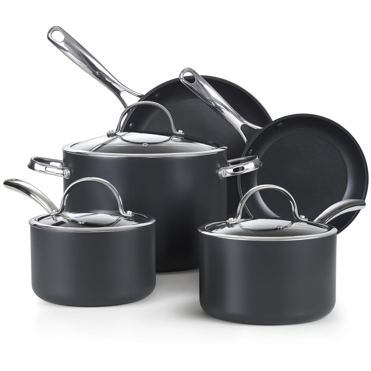 Cooks Standard 8-Piece Nonstick Hard Anodized Cookware Set, Pots and Pans Set Includes Saucepans, Stockpot, Frying Pans, Lids, B