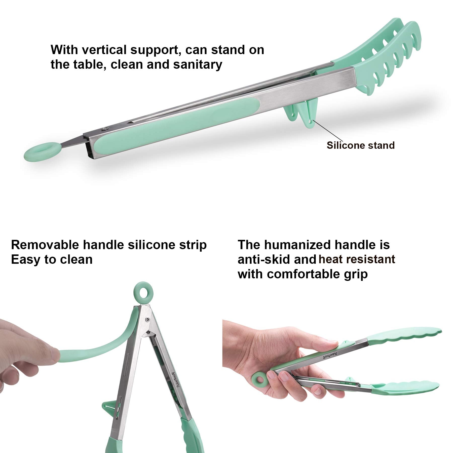 4In1 Stainless Steel Kitchen Food Tongs Set For Cooking With Silicone Tips, Toaster Steak Pie Pizza Pasta Spaghetti Noodles Sala