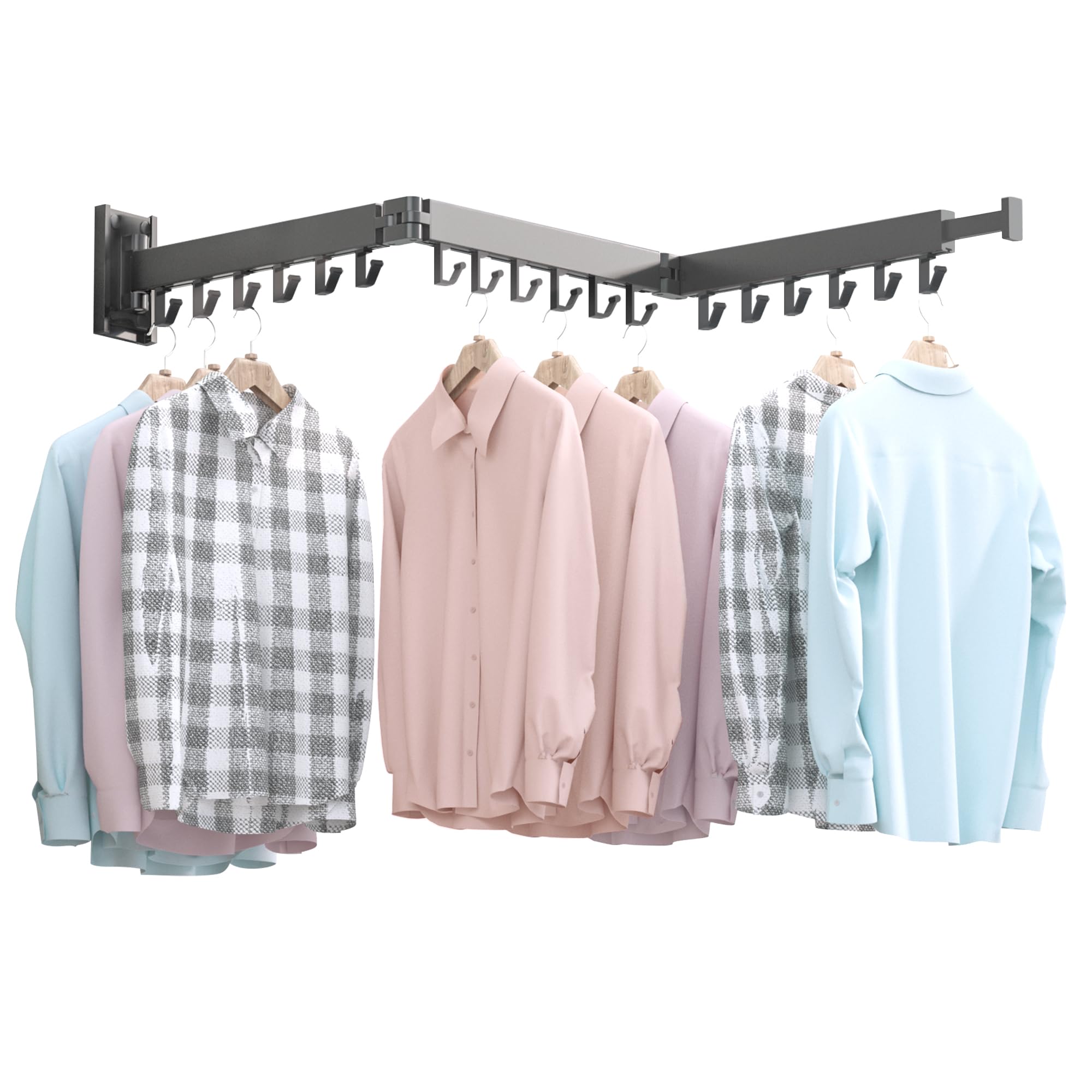 BOQORAD Wall Mounted Clothes Hanger Rack  Retractable Clothes Drying Rack Space-Saver  Laundry Drying Rack Collapsible  for Laundry Balcony  Mudroom  Bedroom Dark Grey Color sh-02