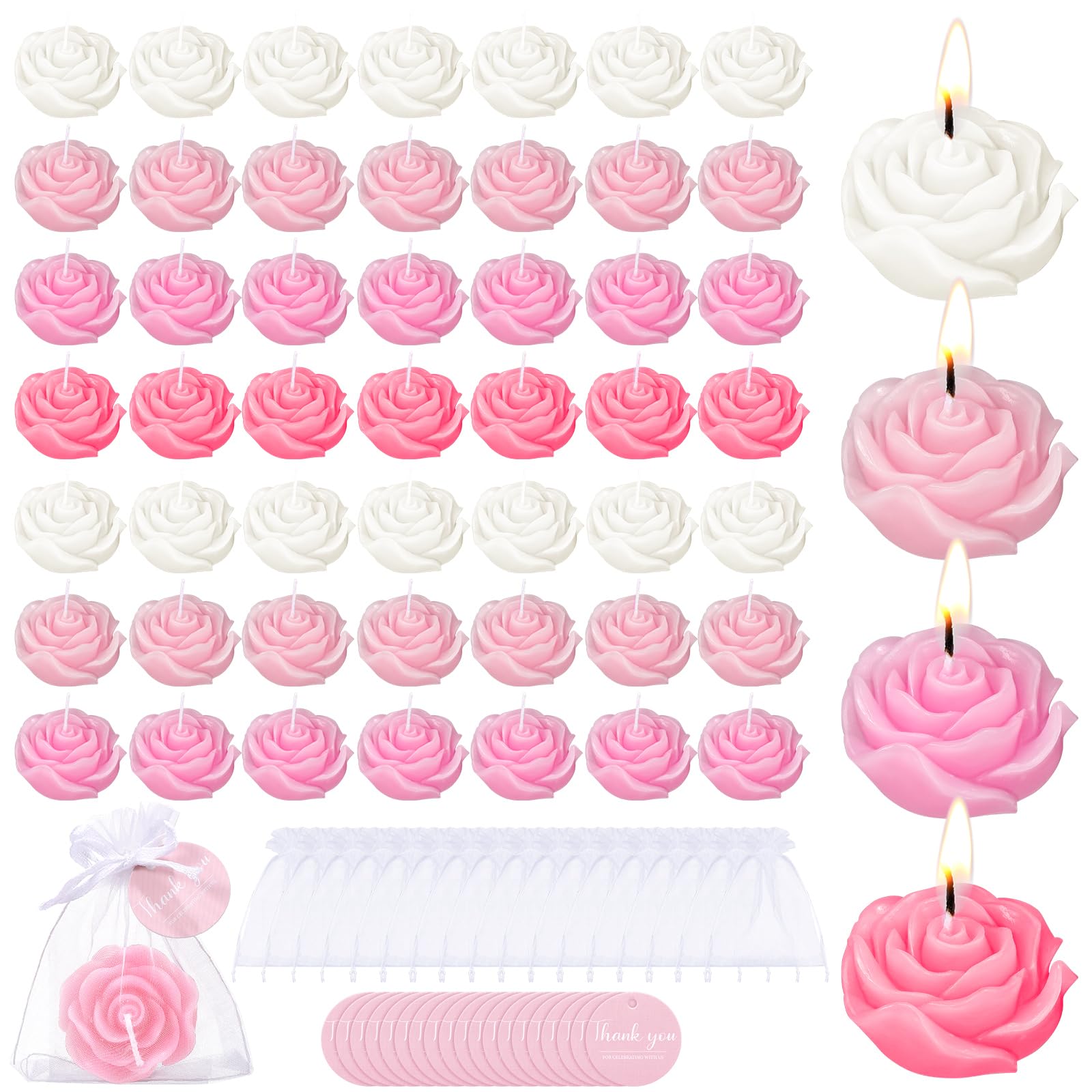 Treela 50 Set Flower Candles Wedding Favor for Guests Mini Pink Rose Shaped Tealight Candles for Return Gift Wedding Birthday Br