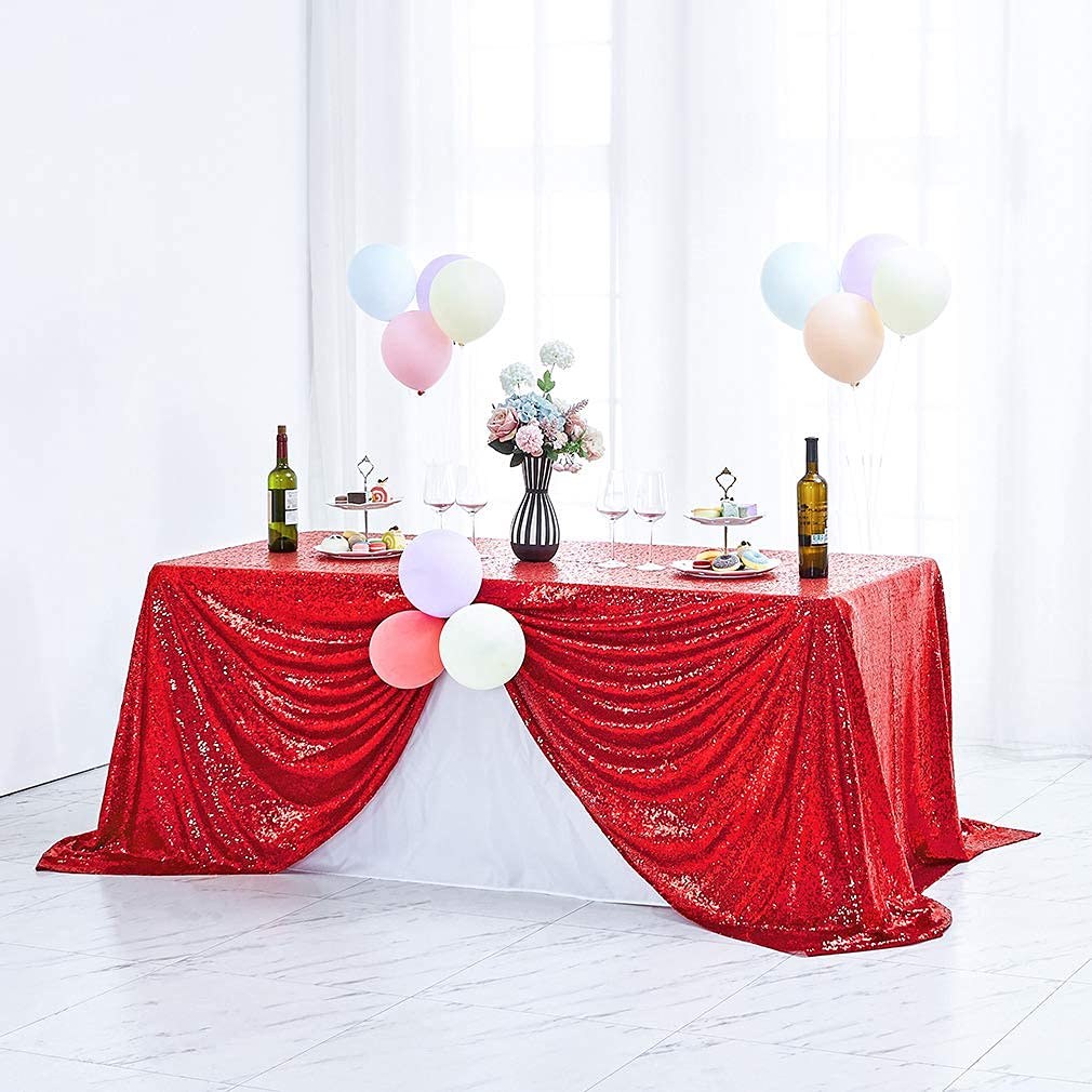 Hahuho 50X80 Inch Rectangular Sequin Tablecloth Red, Glitter Tablecloth For Bridal Shower Decorations, Birthday, Wedding, Desser