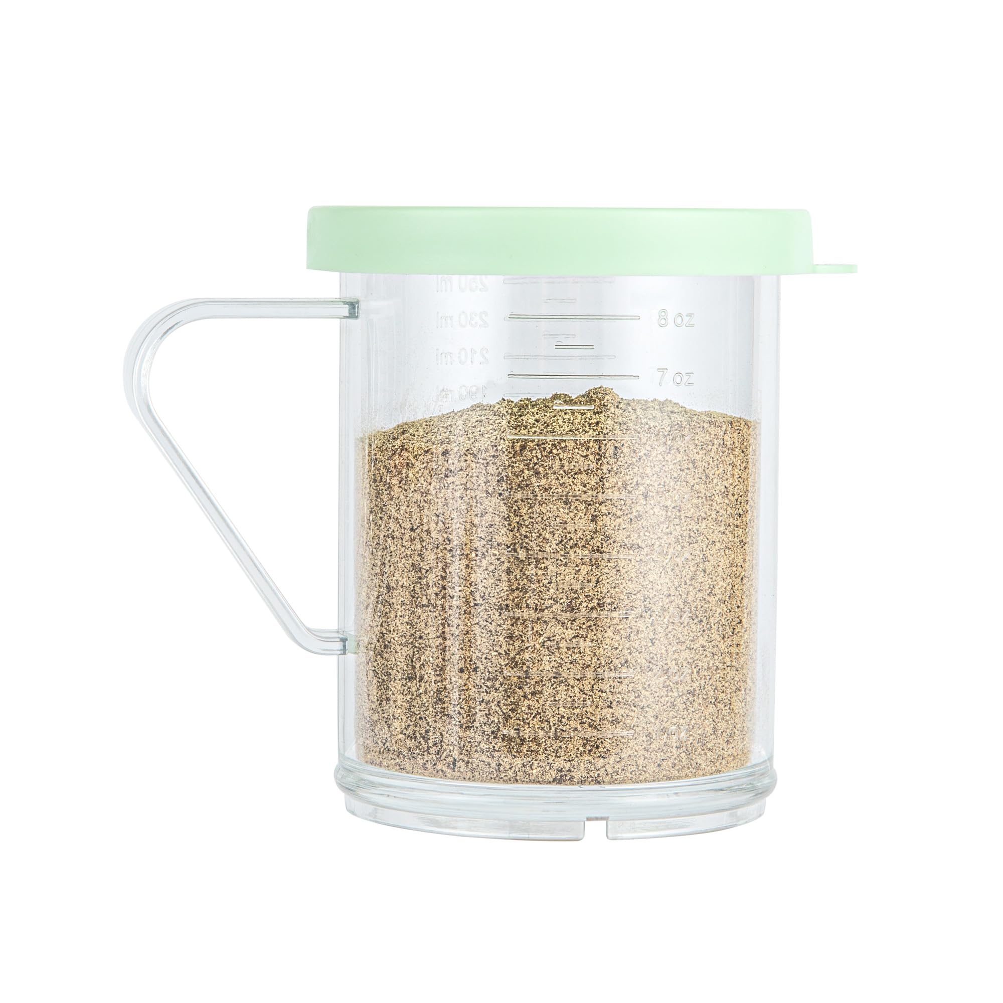 Restaurantware Rw Base 10 Ounce Clear Plastic Dredge Spice Shaker 1 Reusable Dry Rub Shaker - Includes Green Perforated Lid With