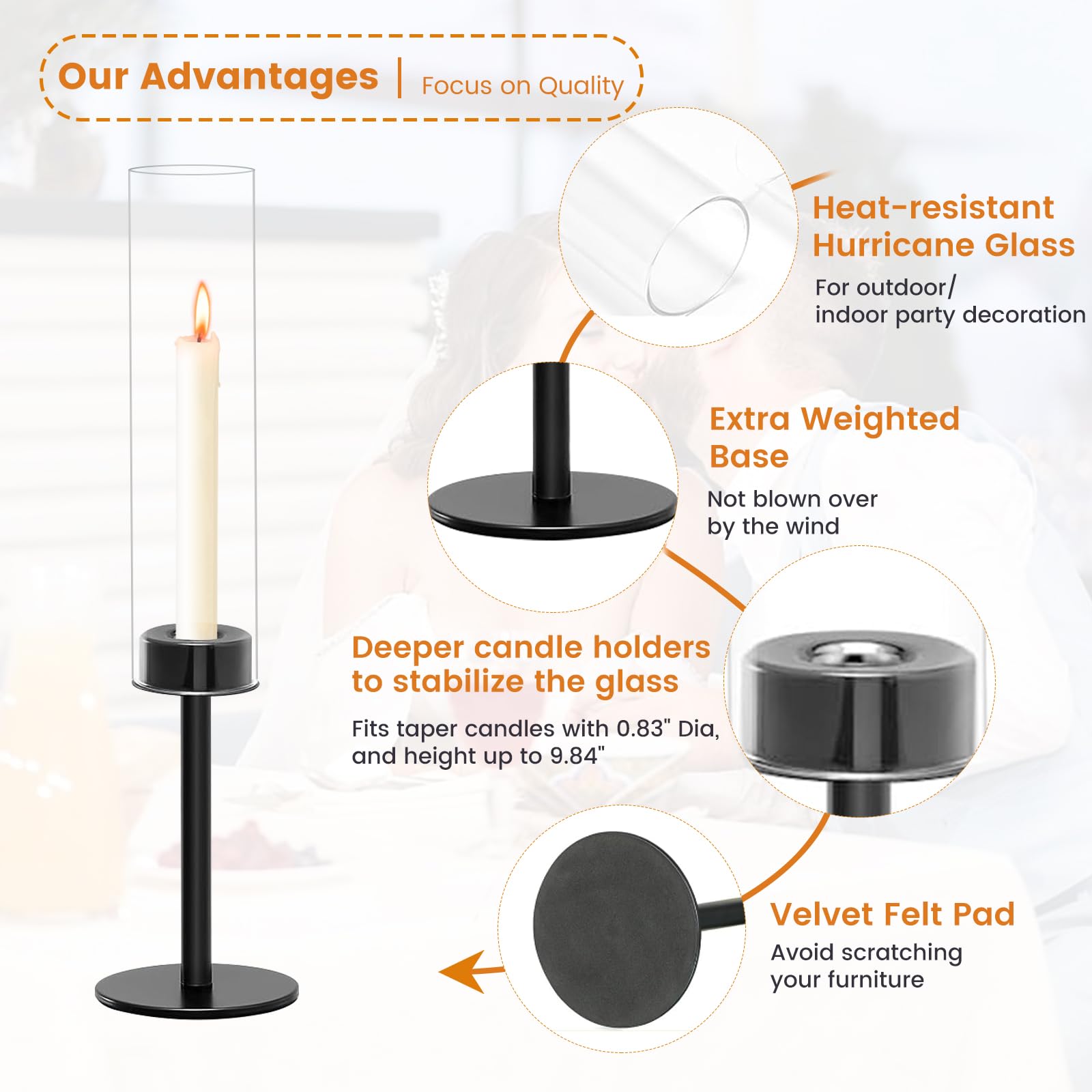 6 Black Candle Holders Set - Modern Candlestick Holders for Dining Room Decor, Candle Stick Holder Set for Weddings, Centerpiece