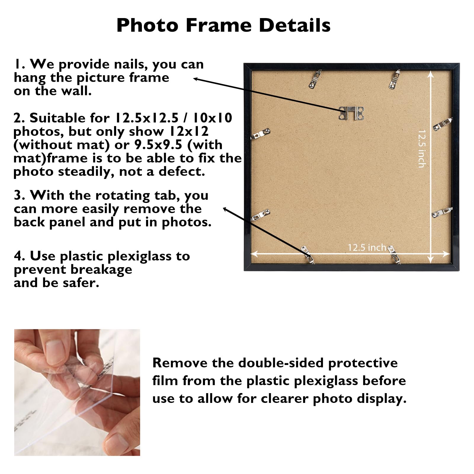 JCJMY 12.5x12.5 Vinyl Record Frame with 10x10 Mat for Vinyl Record Album Cover Poster, Display Picture 10x10 with Mat or 12.5 x