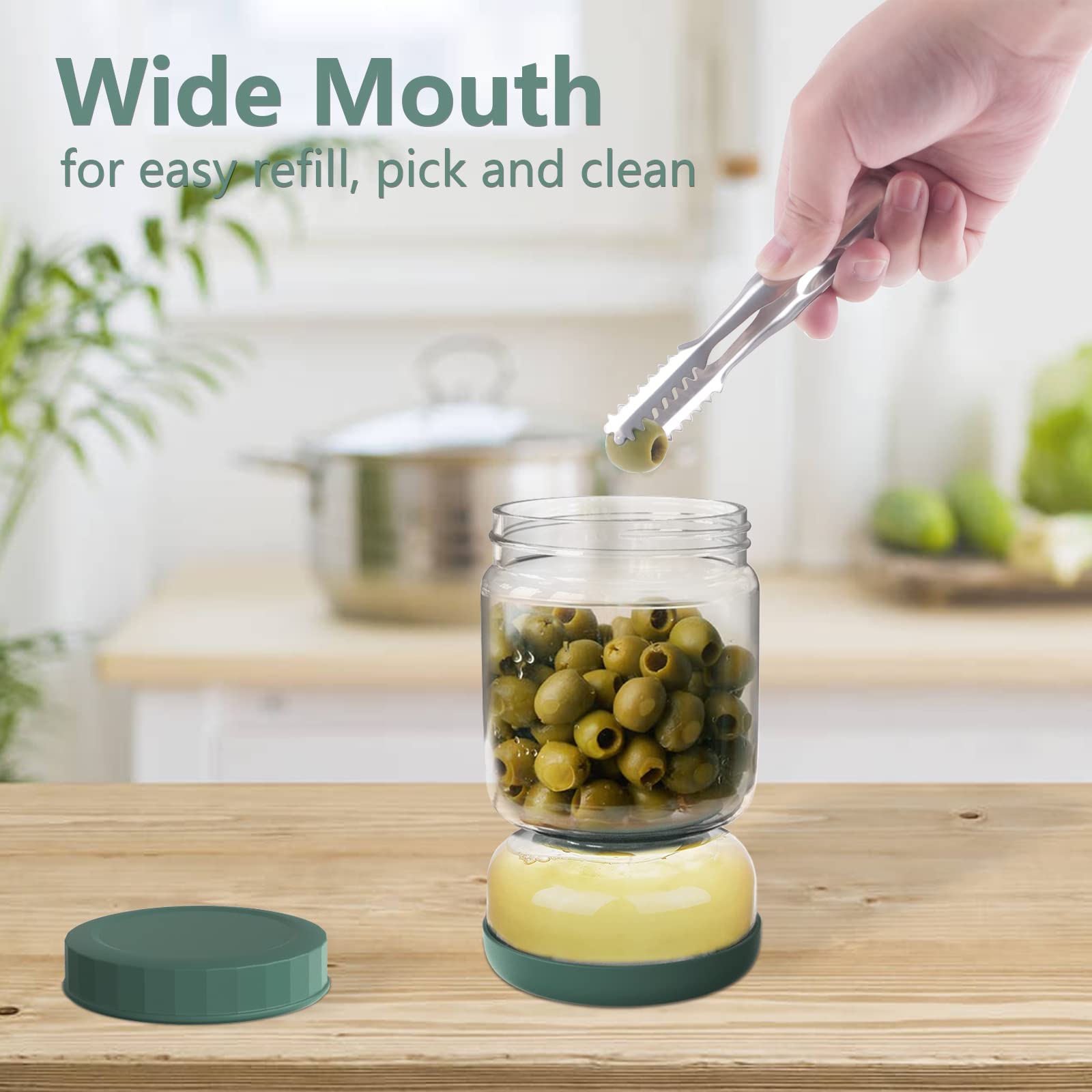 Luvan Glass Pickle Jar  34oz Pickle Container with Strainer  LeakProof Pickle and Olive Hourglass Jar  Olive Jar with Airtight Lid  Green Multifunction Jalapeno Container  Pickle Flip Jar for Fridge