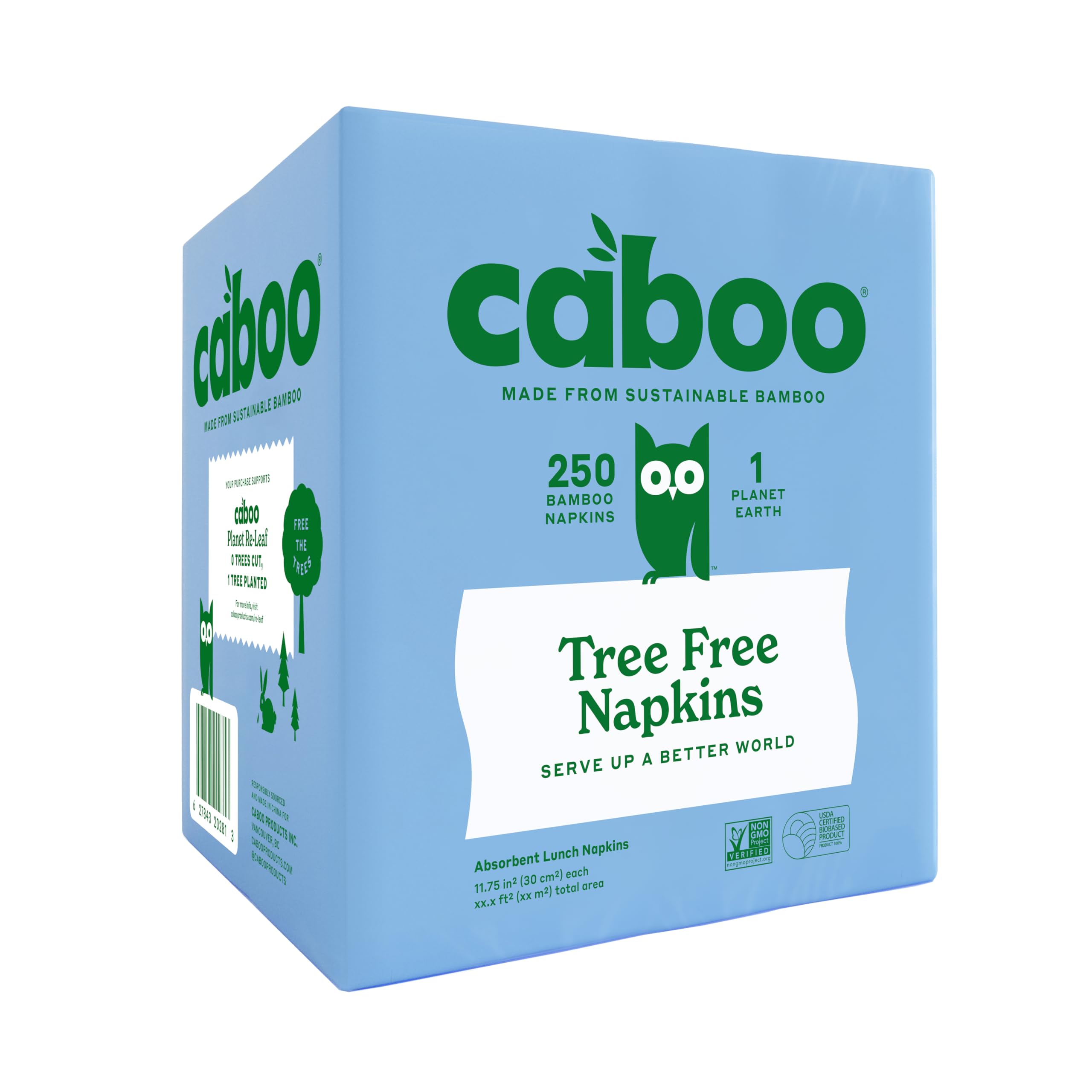 Caboo Tree Free Napkins, 1 Pack of 250, Sustainable & Disposable Kitchen Napkins