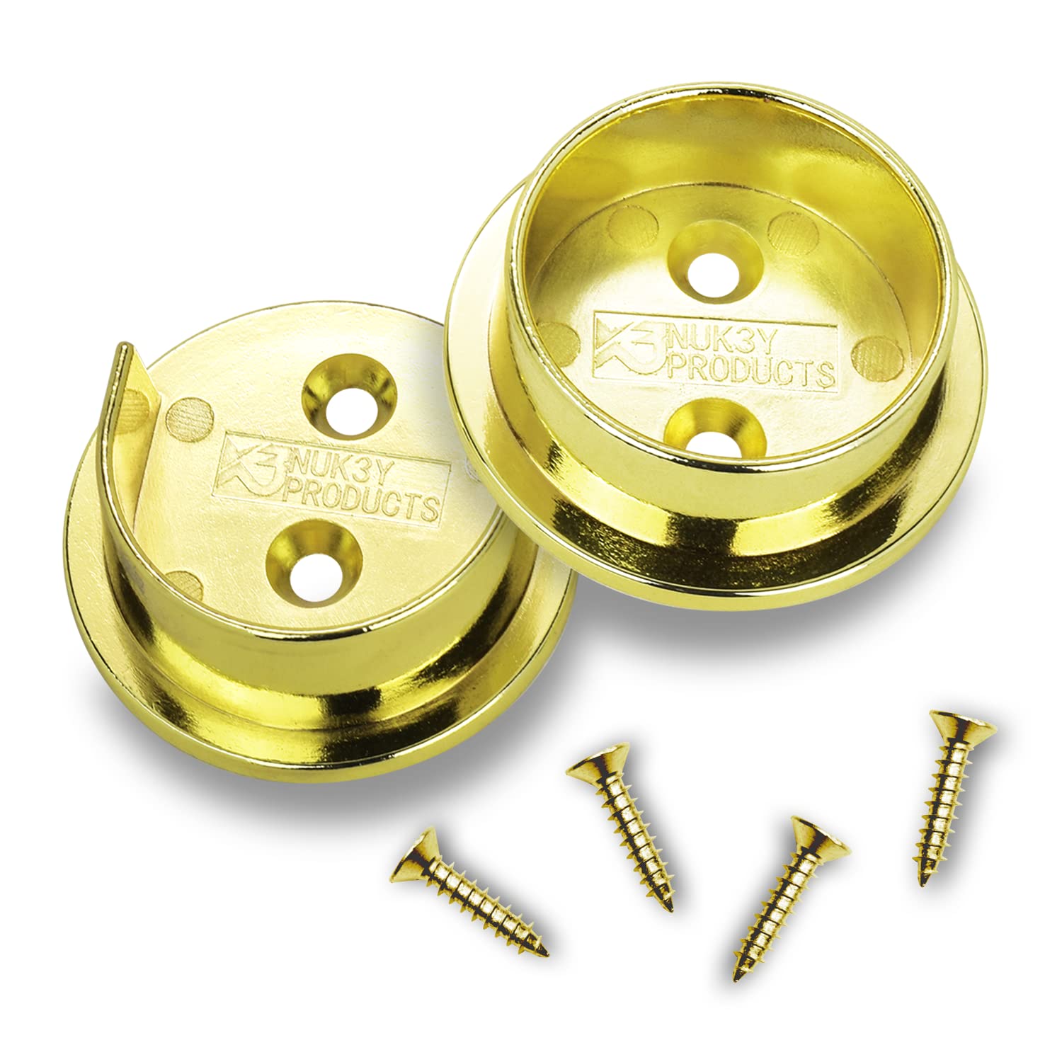 Nuk3Y Heavy Duty Metal Steel Closet Pole Socket Set 1-1/2'' (Polished Brass)