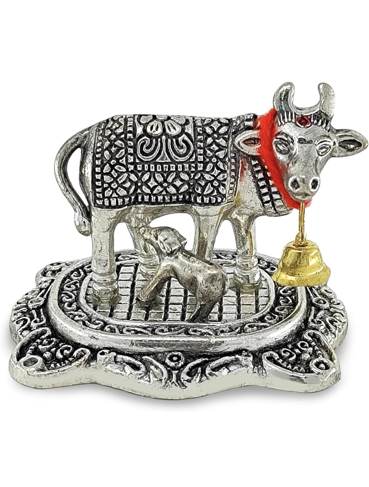 Labhcart Kamdhenu Cow With Calf Metal Statue Home Decorative Showpiece For Diwali Decoration Wedding Return Gifts Pack Of 1
