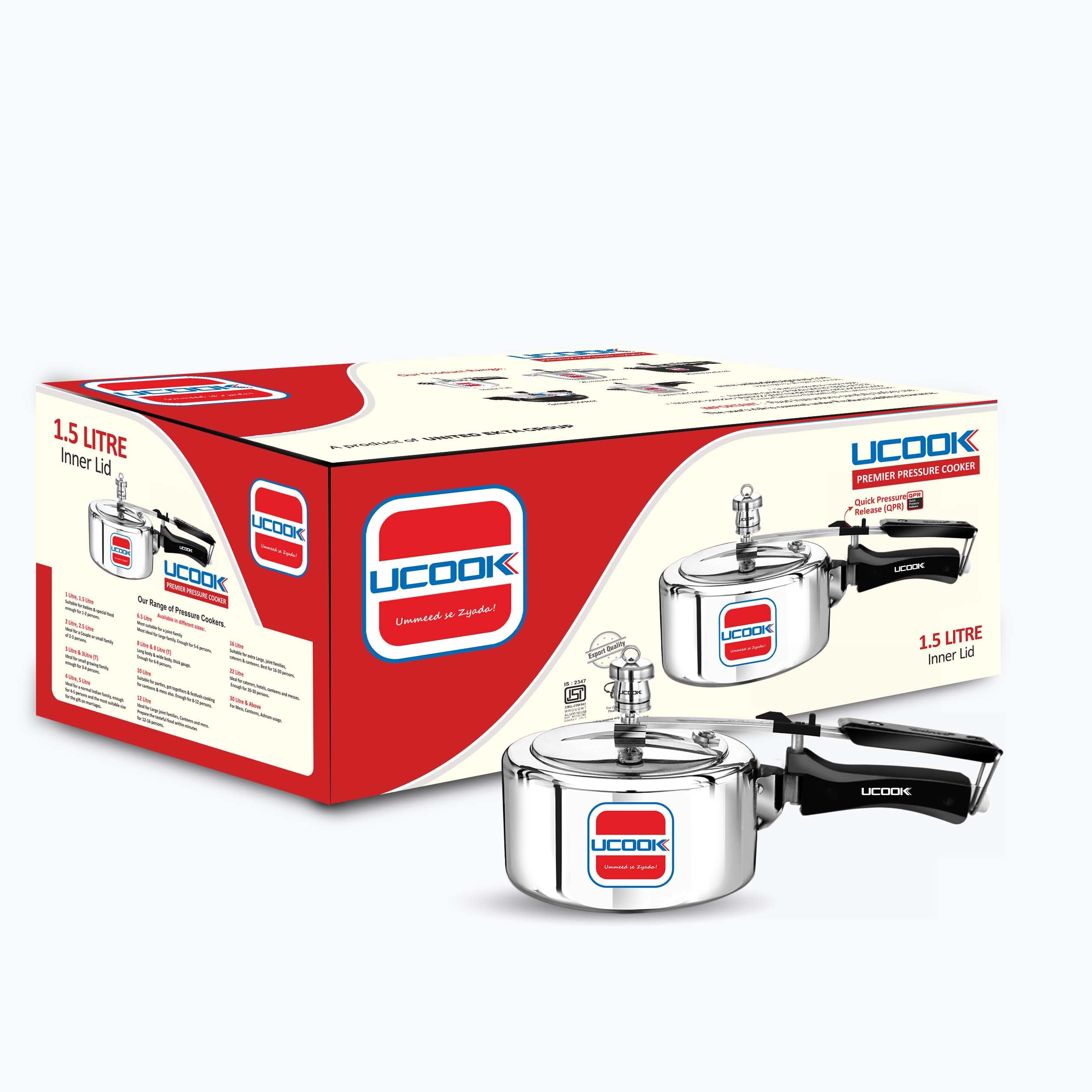 Ucook By United Ekta Group Aluminium 1.5 Litre Inner Lid Non-Induction Pressure Cooker, Silver