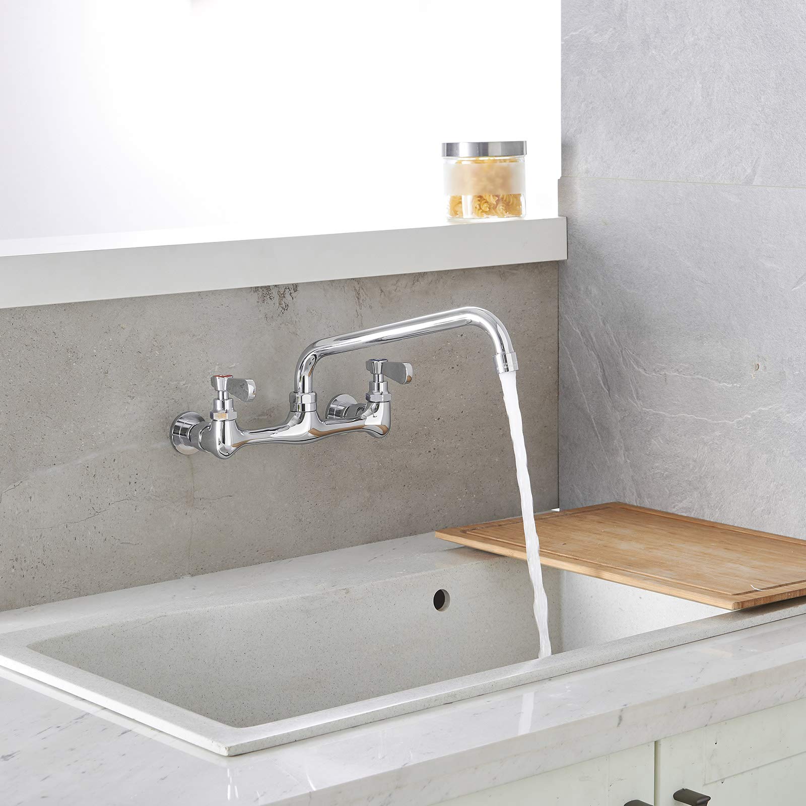 Kitchen Faucet Wall Mount With 10 Inch Swivel Spout 8 '' Center Commercial Sink 2-Handle Faucet Mixer Tap Polish Chrome Laundry