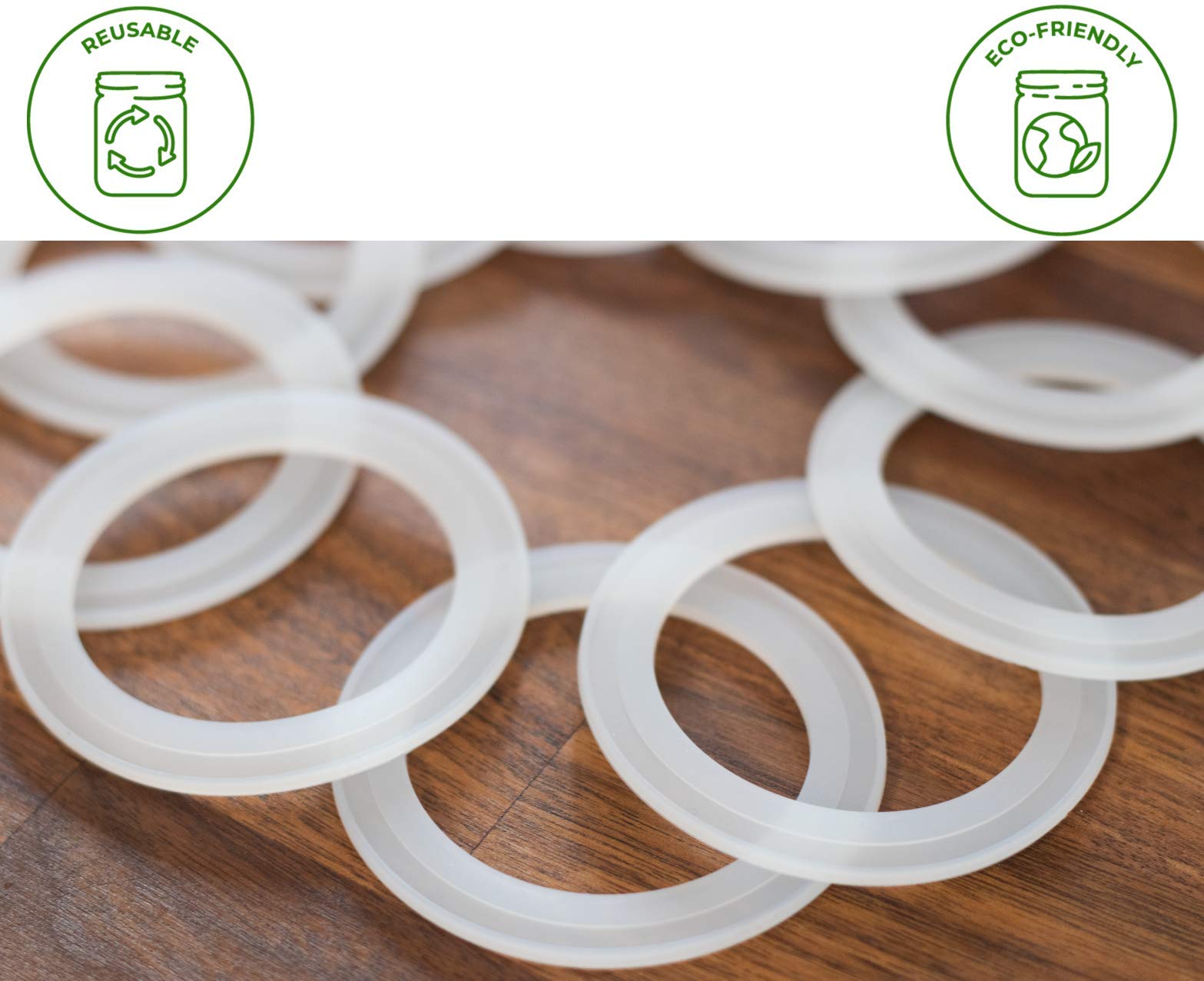 Mason Jar Lifestyle Platinum Silicone Sealing Gaskets - 10 Pcs Reusable Leak Proof Replacement for Regular Mouth Mason Jar Lids, White/Clear