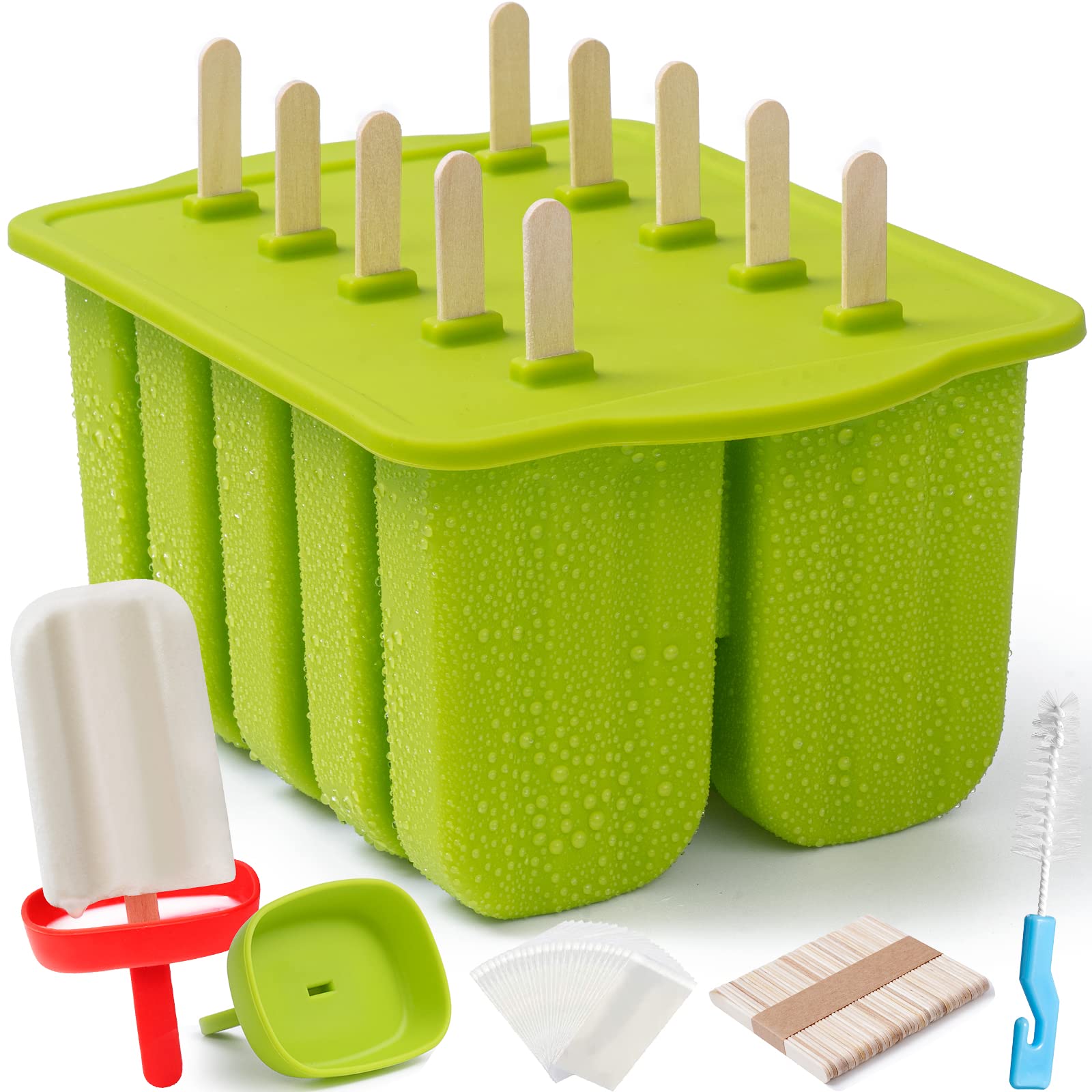 10 Cavity Large Silicone Popsicle Molds With Popsicle Holders/Popsicle Drip Catcher, Meetrue Silicone Bpa-Free Popsicle Maker Mo