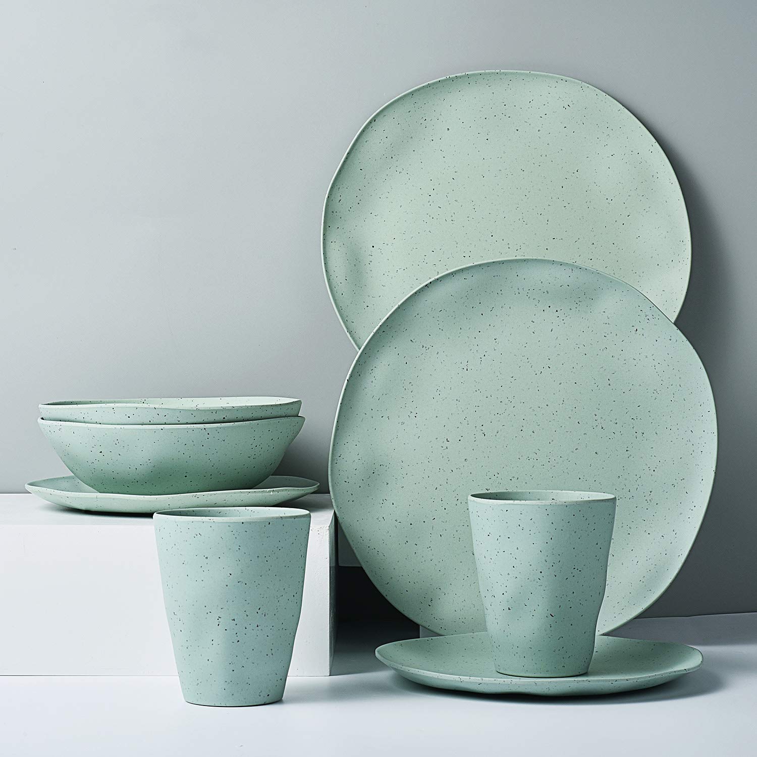 Morgiana Bamboo Dinnerware Set Reusable Camping Dish Set, Eco-Friendly Bamboo Fiber Plates, Cups, Bowls for 2 Person (Green)