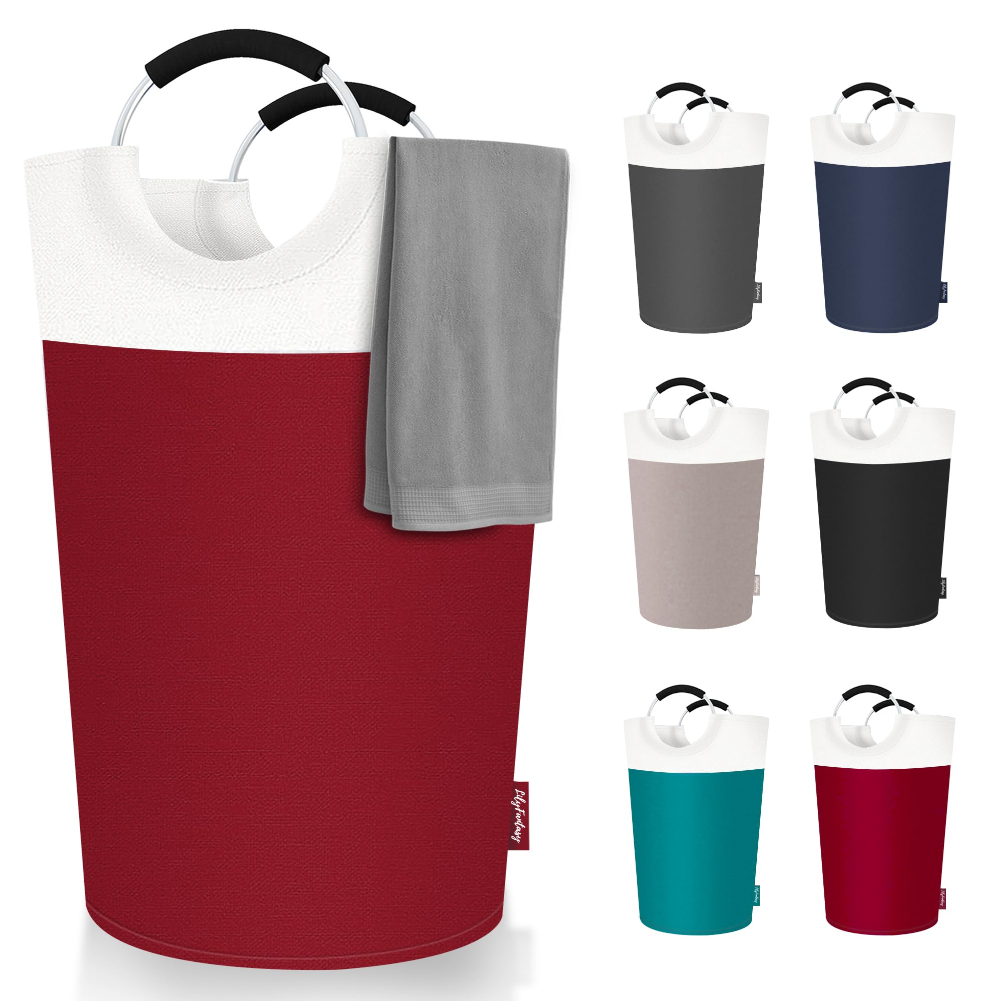 Lilyfantasy 125L Laundry Basket, Collapsible Laundry Hamper With Padded Handles, Waterproof Laundry Bag, Tall Clothes Hamper Sta