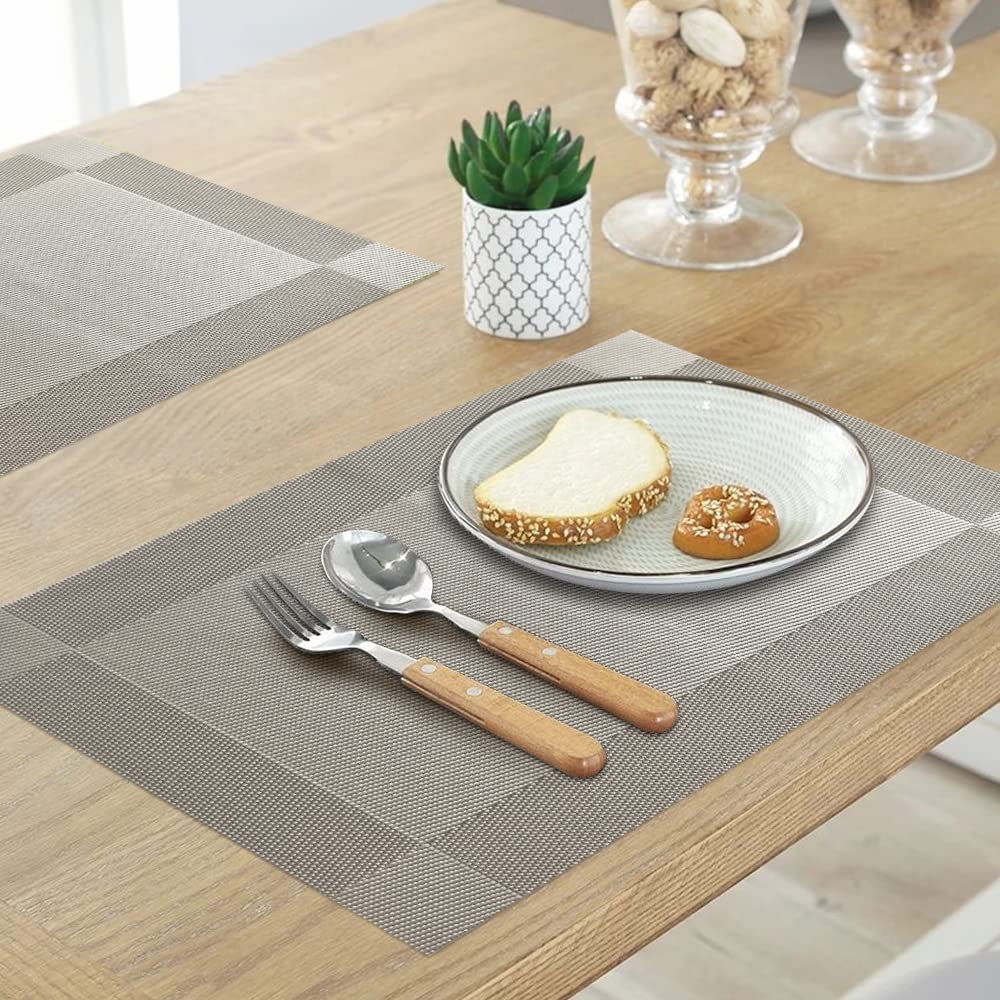 Homedge Placemat, 6 Pcs Of Non-Slip Heat Resistant Pvc Place Mats, Washable Vinyl Placemats - Silver/Gray