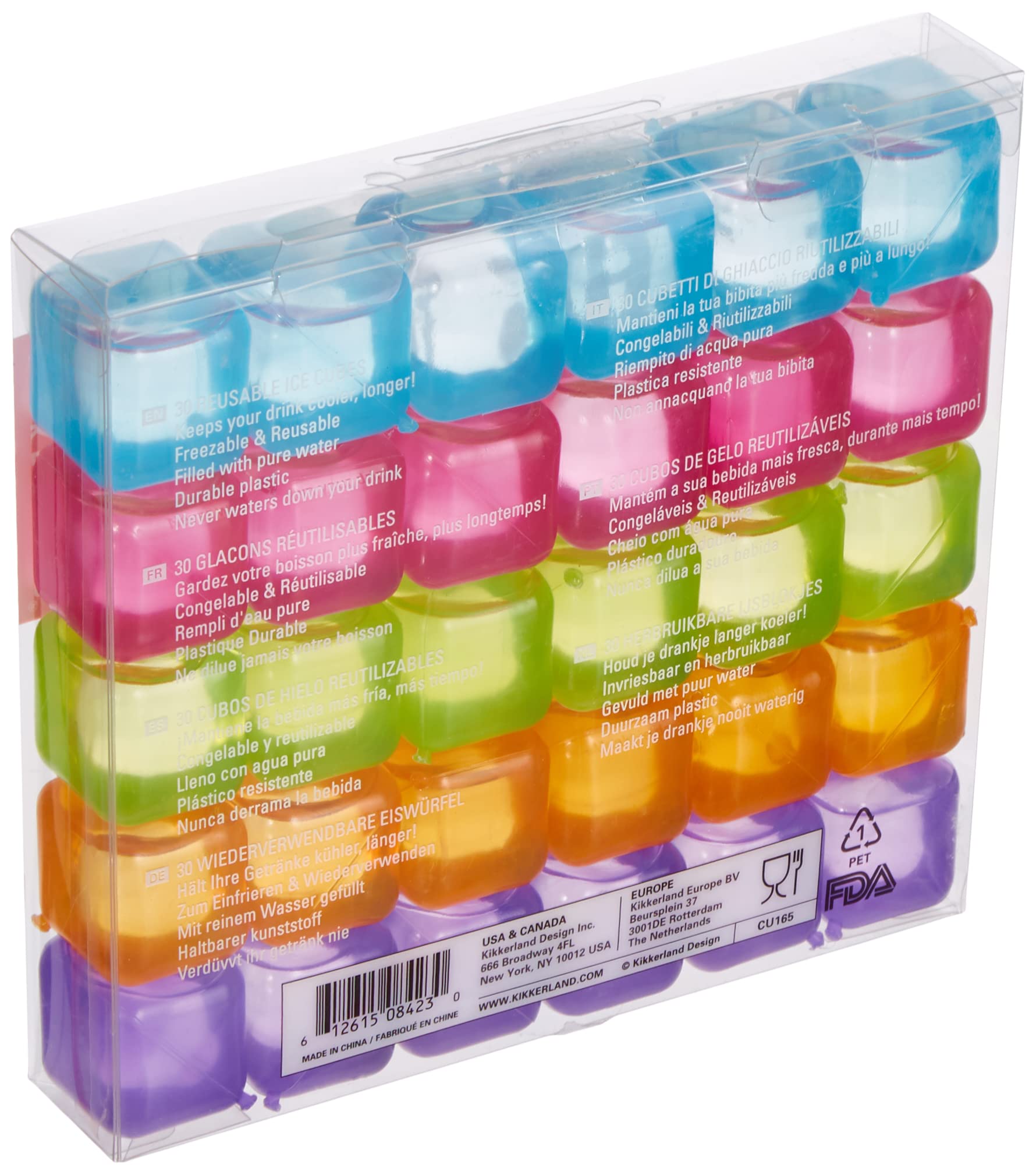 Kikkerland Reusable Ice cubes  Set of 30  Multicolor