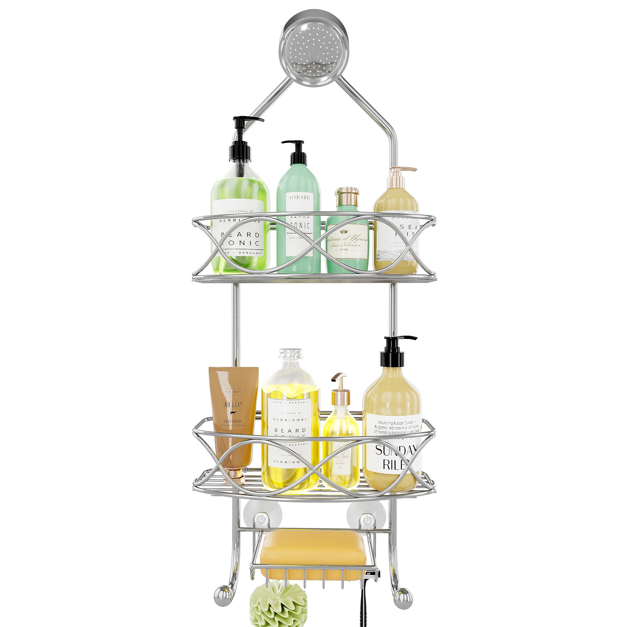 Gaokase Shower Caddy,Shower Caddy Over Shower Head, Shower Caddy Hanging 3 Tier With Two Movable Baskets,Grey Shower Caddy Hangi