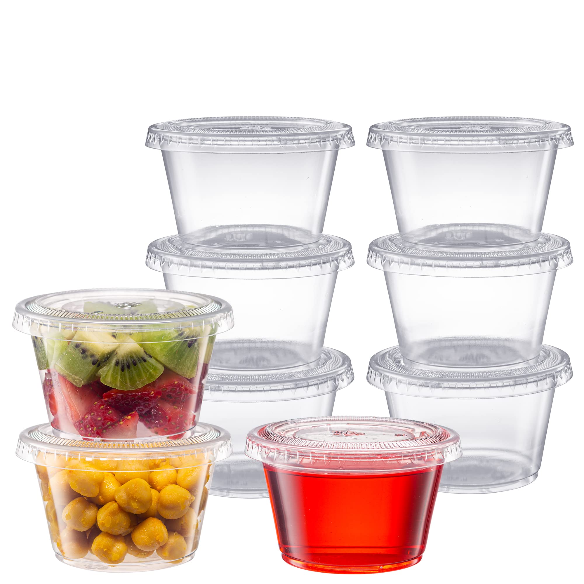Pantry Value 4 oz Jello Shot Cups with Lids [200 Count] Clear Disposable Plastic Portion Containers for Snacks, Sides, Meal Prep
