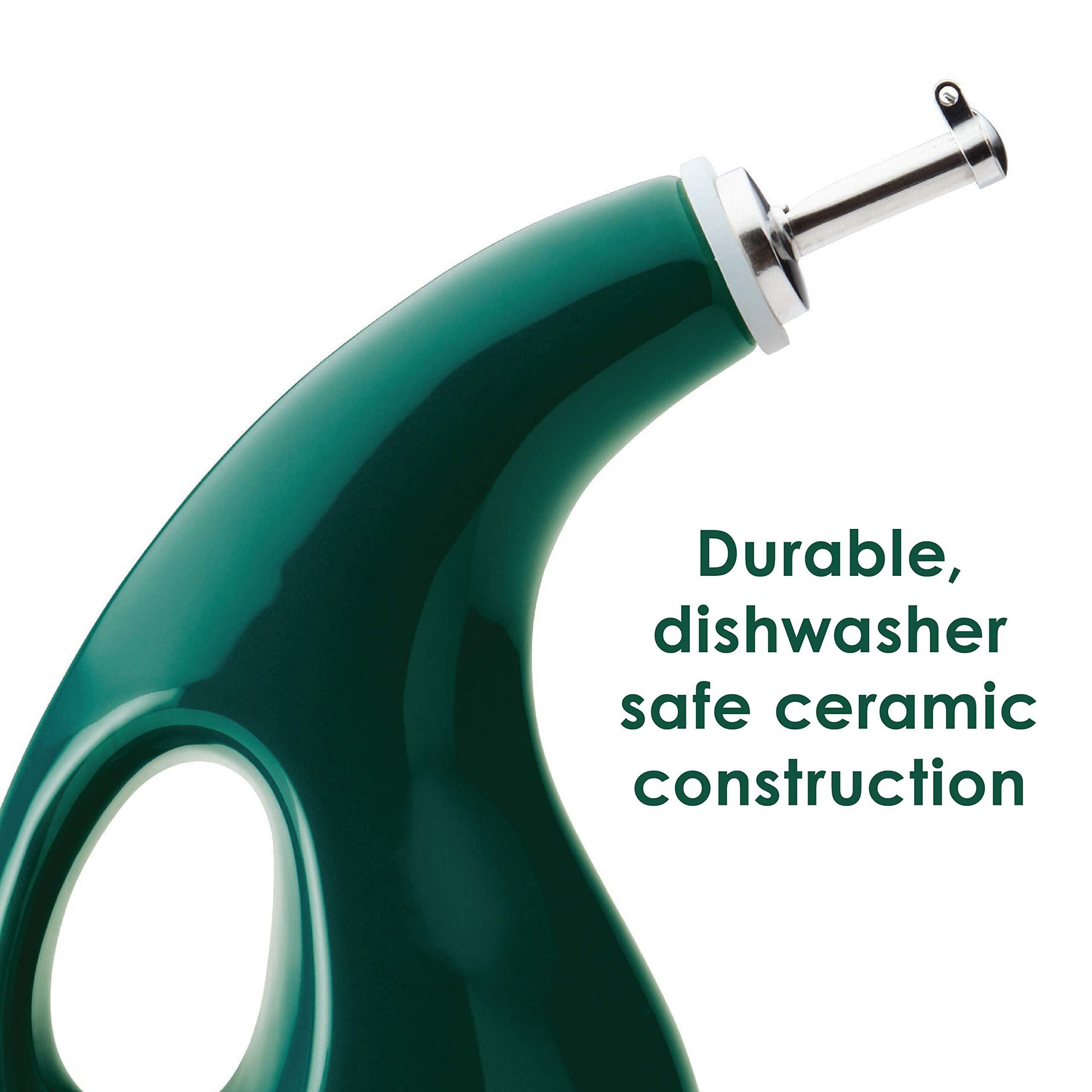Rachael Ray Solid Glaze Ceramics Evoo Olive Oil Bottle Dispenser With Spout - 24 Ounce, Dark Green
