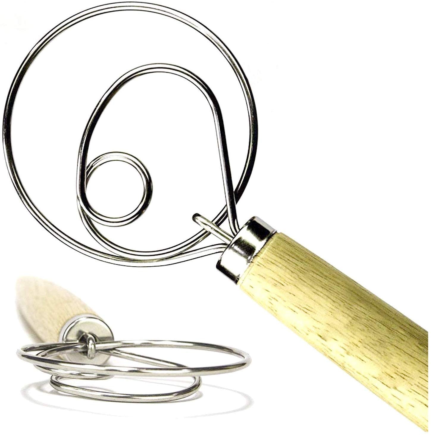 2 Pack Large 13.5'' Premium Original Danish Dough Whisk Dutch Bread Whisk- Stainless Steel Dutch Style Bread Dough Hand Mixer Wo