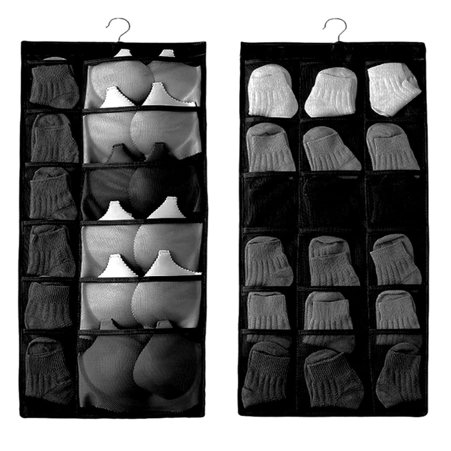 Big Buyer Fabric Brass Finish Double Sided 30 Pockets Clear Hanging Bag Socks Bra Underwear Rack Hanger Storage Organizer Wall H