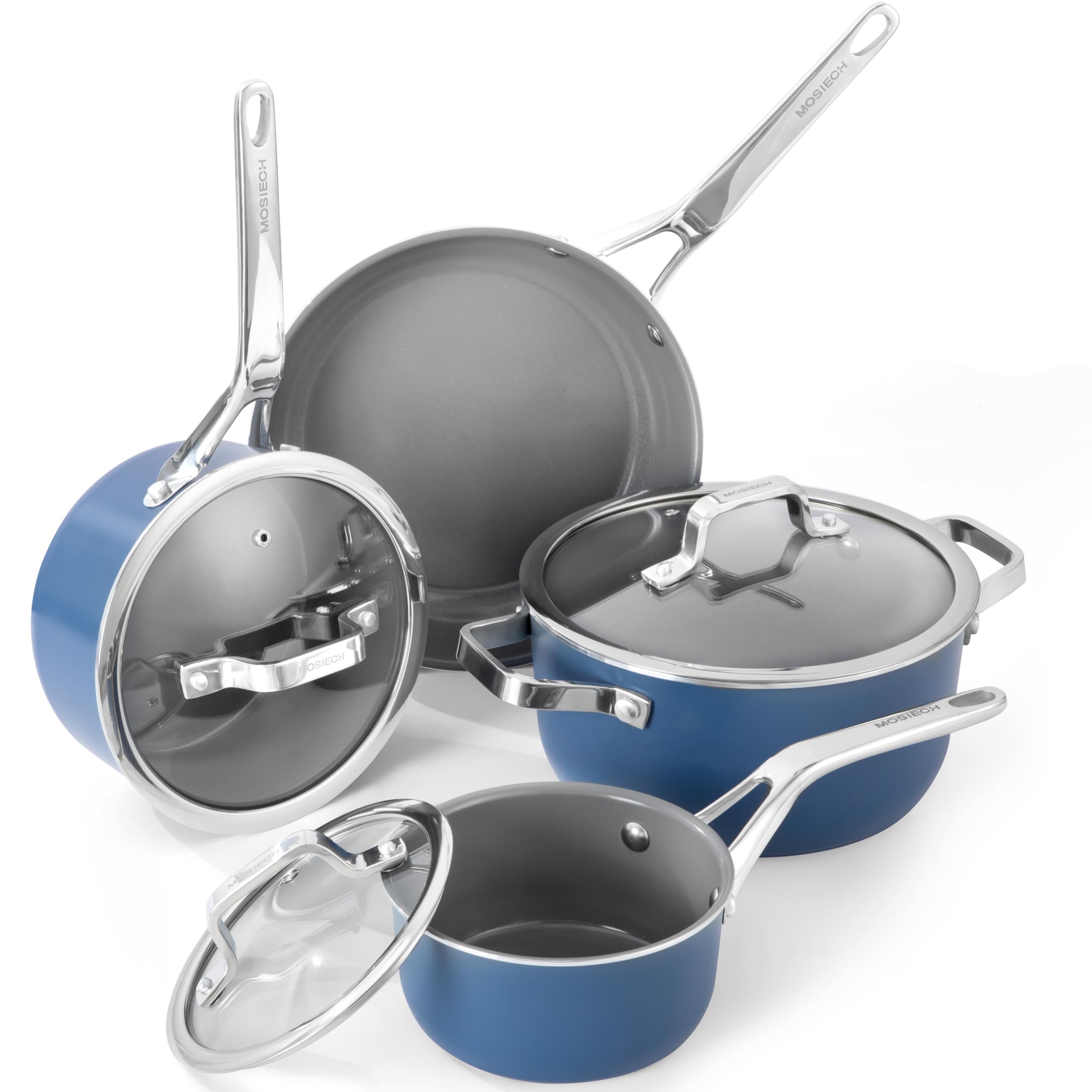 Mosiech 7 Piece Ceramic Cookware Set, Nonstick Pots and Pans Set for Dorm