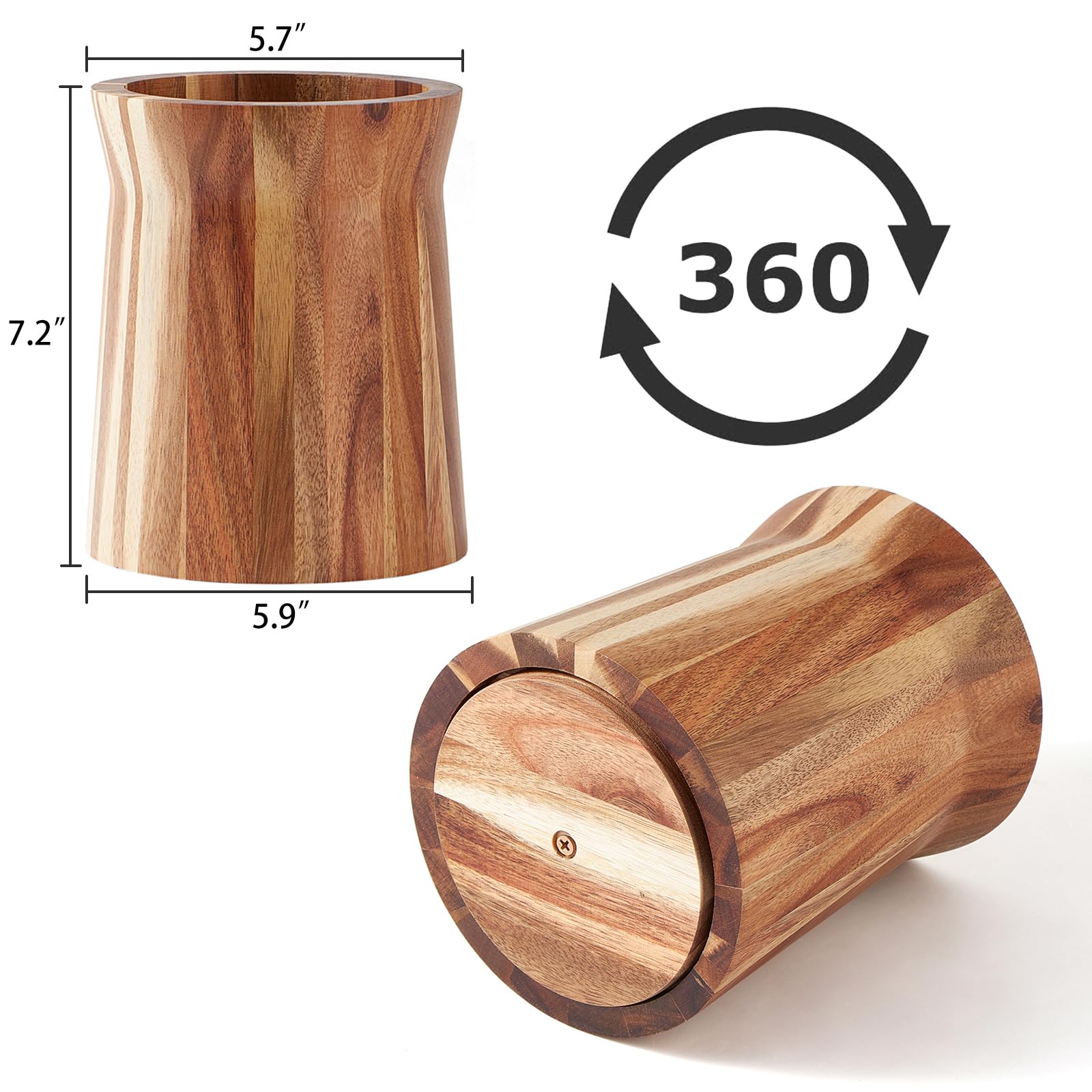 Lohoner Wooden Utensil Holder For Countertop, 360 Rotating Kitchen Utensil Holder, 7.2''X 6'' Large Acacia Cooking Utensil Holde