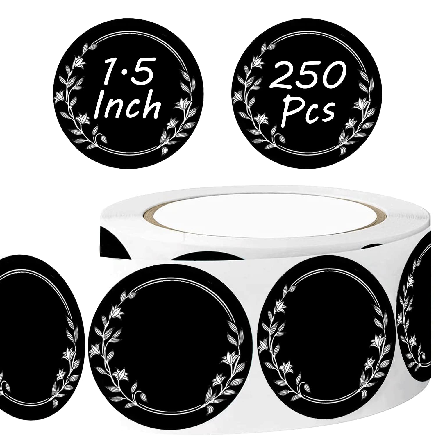 1.5 Inch Round Spice Jar Chalkboard Labels With Wreath Design Blackboard Stickers Kitchen Pantry Labels For Canning Bins,Contain