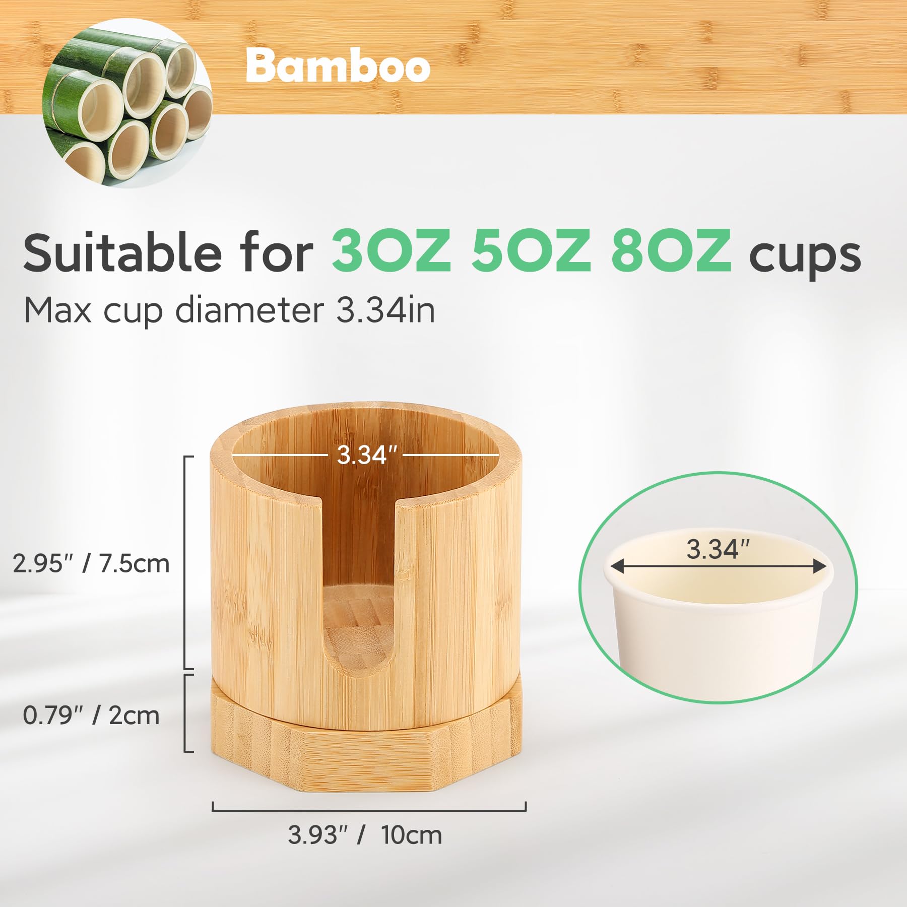 Nnewvante Cup Dispenser, 5-8Oz Bathroom Cup Holder, Bamboo Coffee Cup Dispenser For Kitchen, Dual-Purpose Paper Cup Holder & Ant