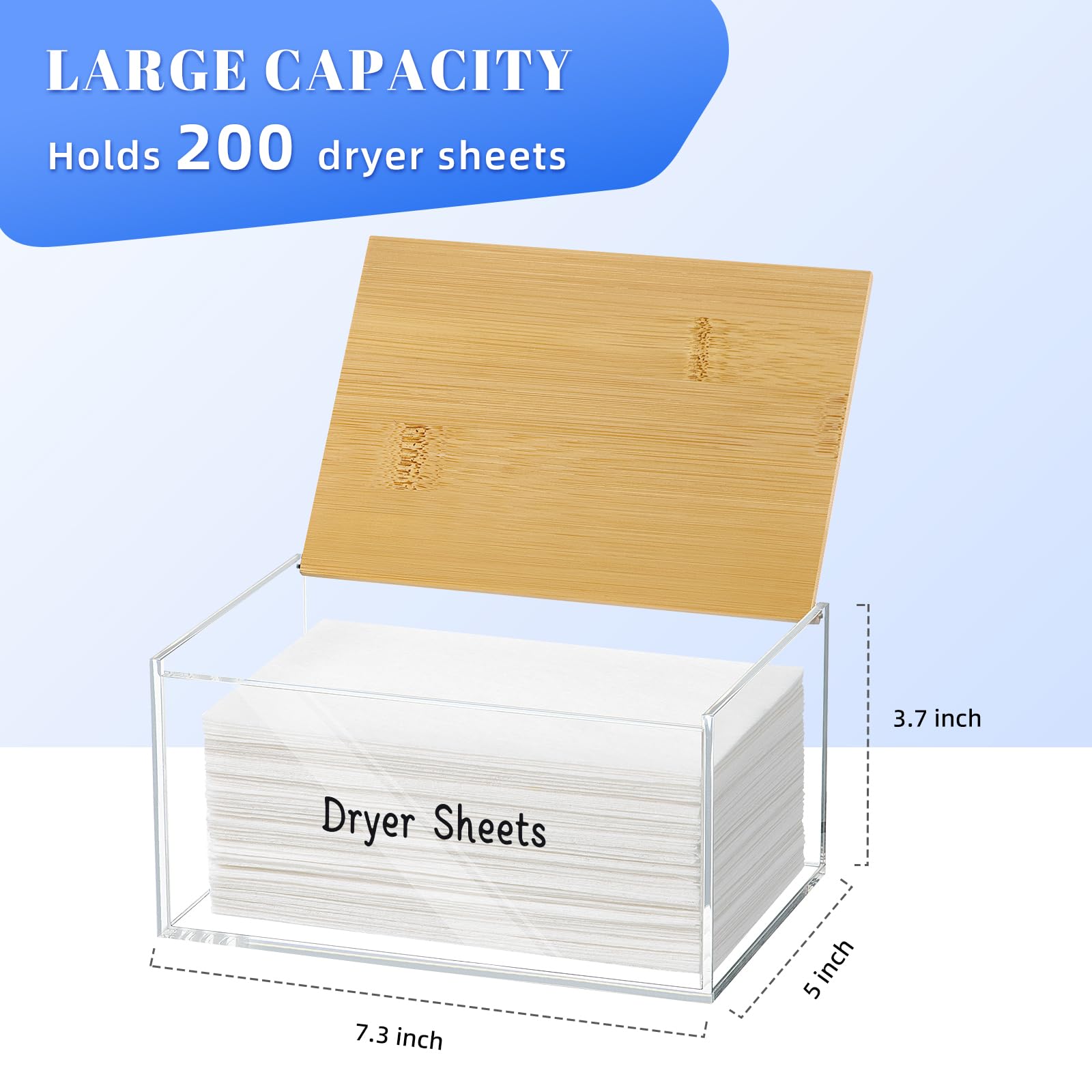 Dryer Sheet Holder, Acrylic Dryer Sheet Dispenser With Bamboo Lid, Acrylic Tissue Box, Dryer Sheet Container, Acrylic Dryer Shee