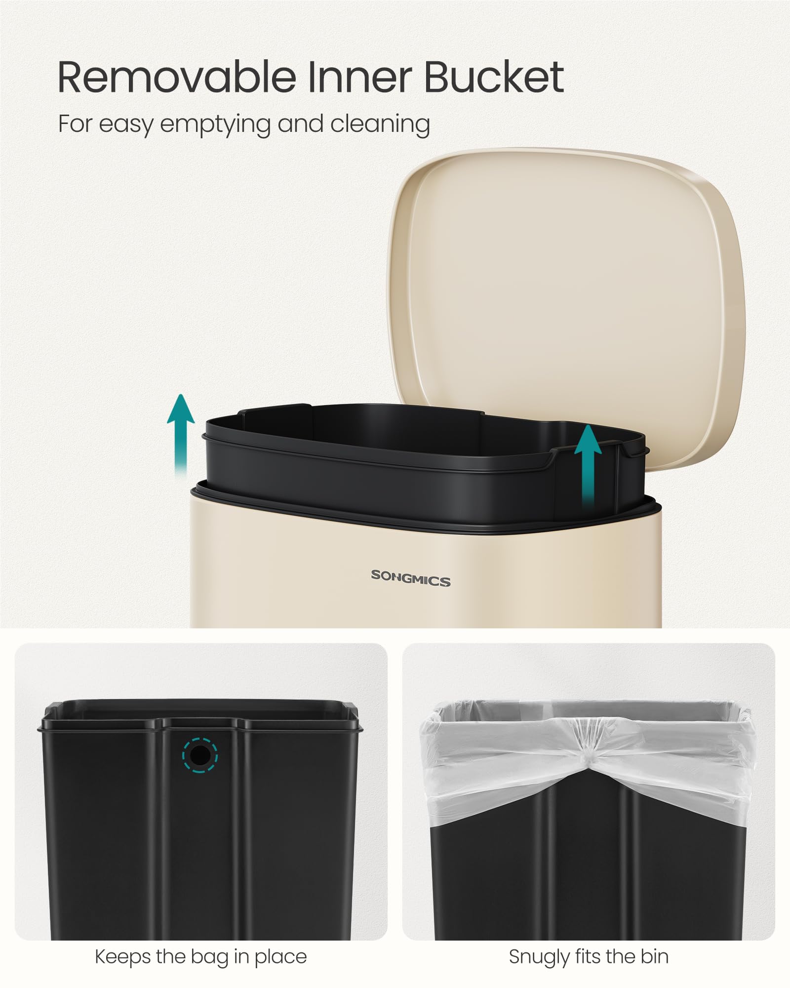 Songmics 13 Gallon (50 L) Trash Can, Stainless Steel Kitchen Garbage Can, Recycling Or Waste Bin, Soft Close, Step-On Pedal, Rem