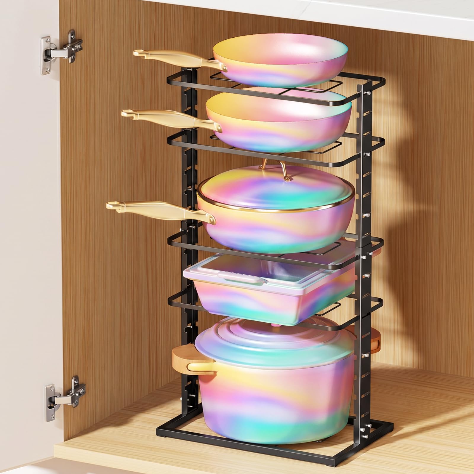 LAMU Pots and Pans Organizer Under Cabinet, 5 Tier DualPillar Design