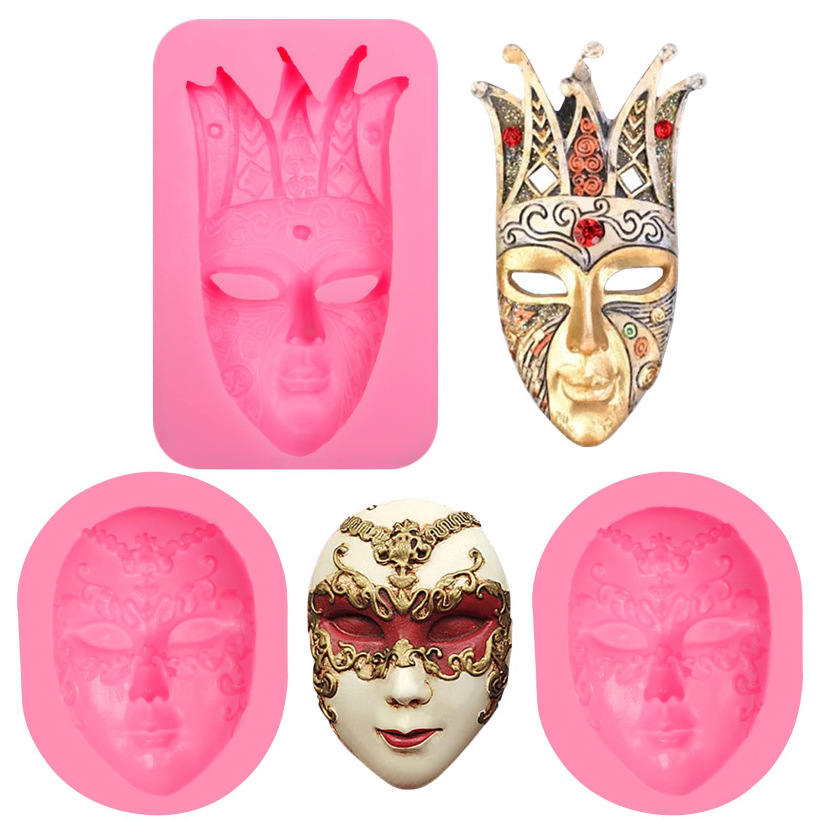 Venetian Mask Fondant Molds 3 Pcs, Masquerade Mask Chocolate Silicone Mold For Cake Decoration Candy Sugar Cupcake Topper Polyme