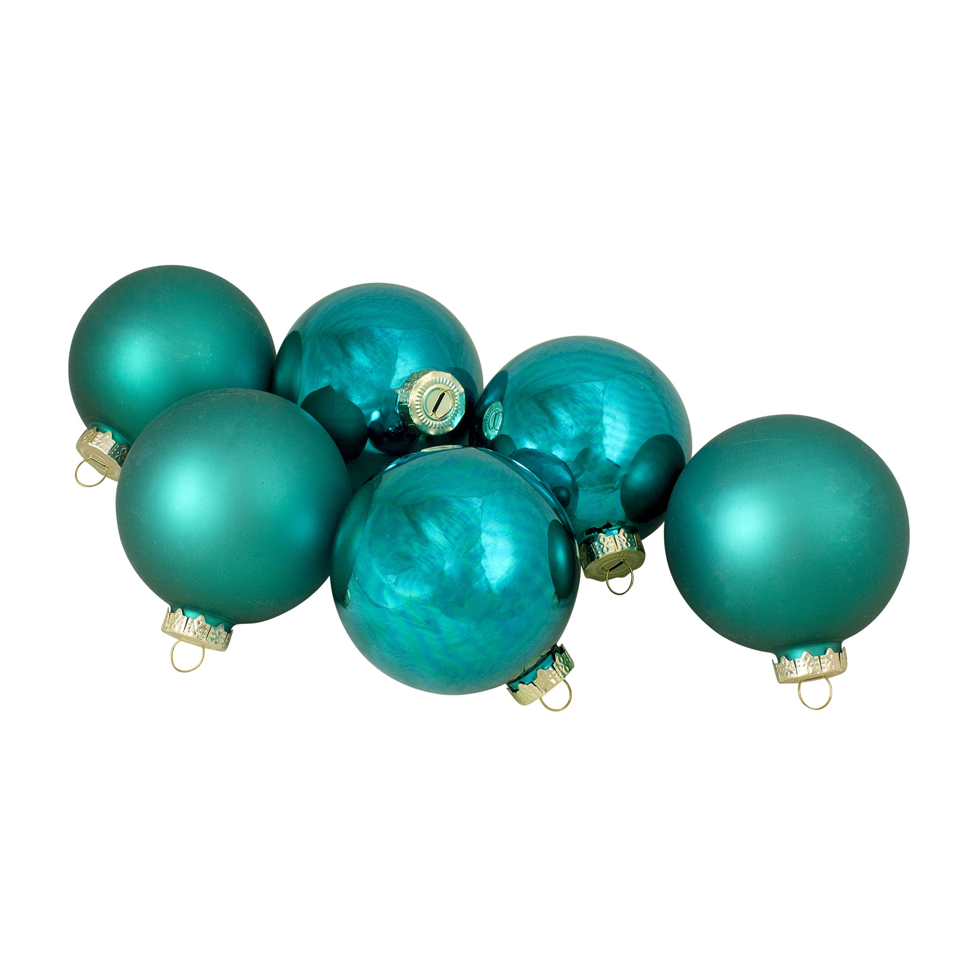 NORTHLIGHT 6ct Shiny and Matte Turquoise Green Glass Ball Christmas Ornaments 3.25 (80mm)