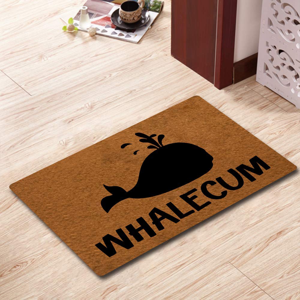 Ifhuh Whalecum Whale Funny Welcome Mat Front Door Mat Rubber Non Slip Backing Funny Doormat Indoor Outdoor Rug 23.6 In(W) X 15.7