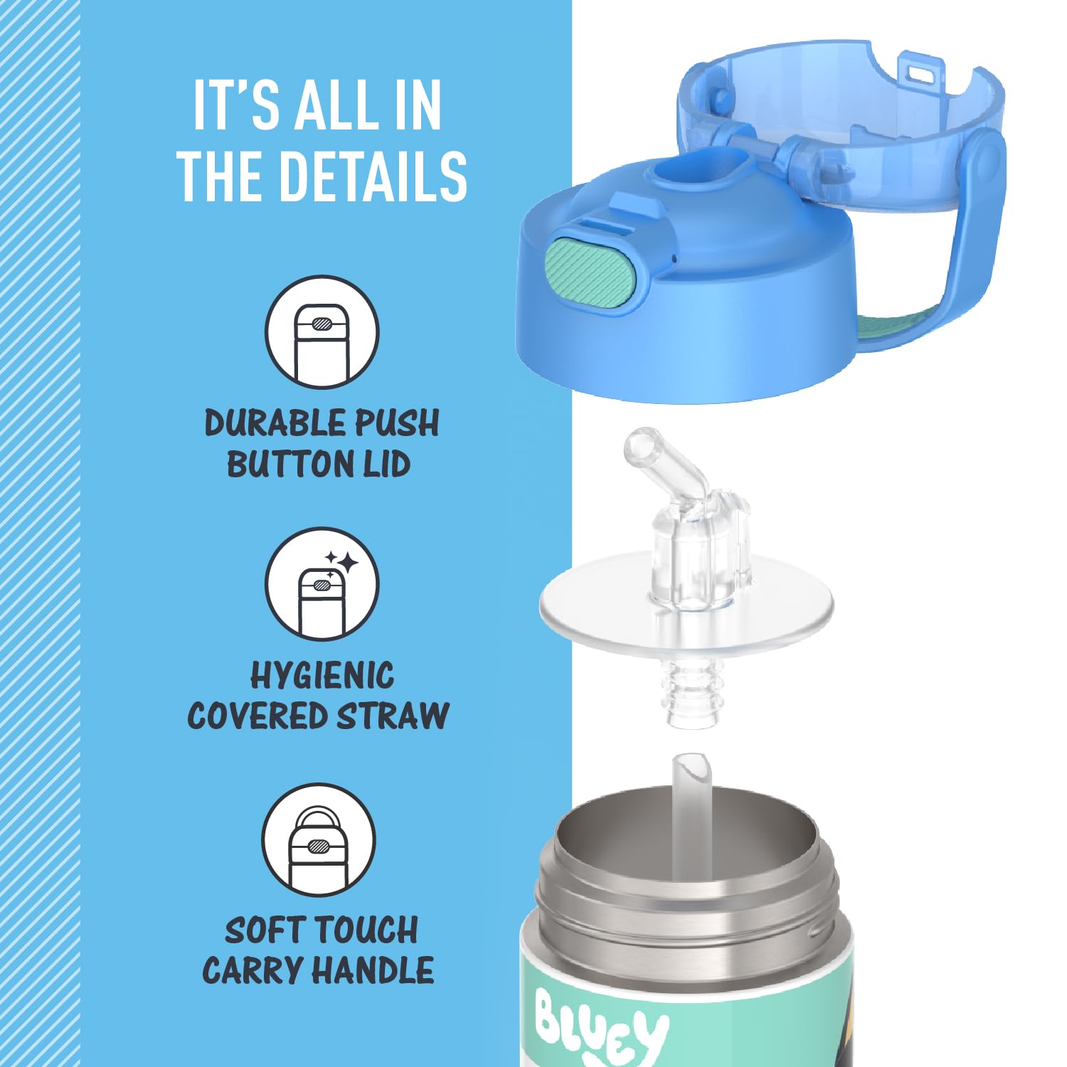 Thermos Funtainer Water Bottle With Straw - 12 Ounce, Bluey - Kids Stainless Steel Vacuum Insulated Water Bottle With Lid