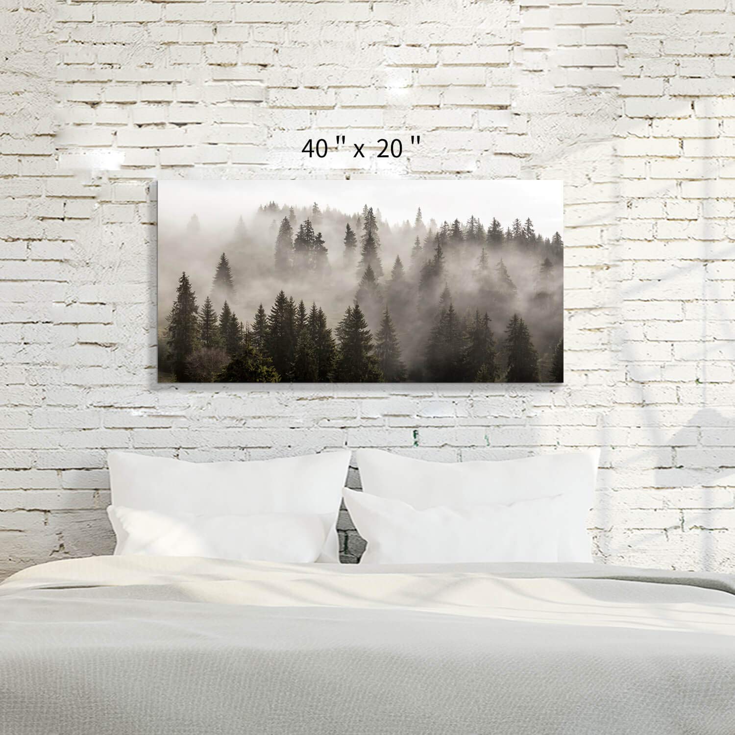 Artistic Path Foggy Forest Canvas Wall Art: Landscape Mountain Artwork Photographic Print Pictures For Bedrooms (40'' W X 20'' H